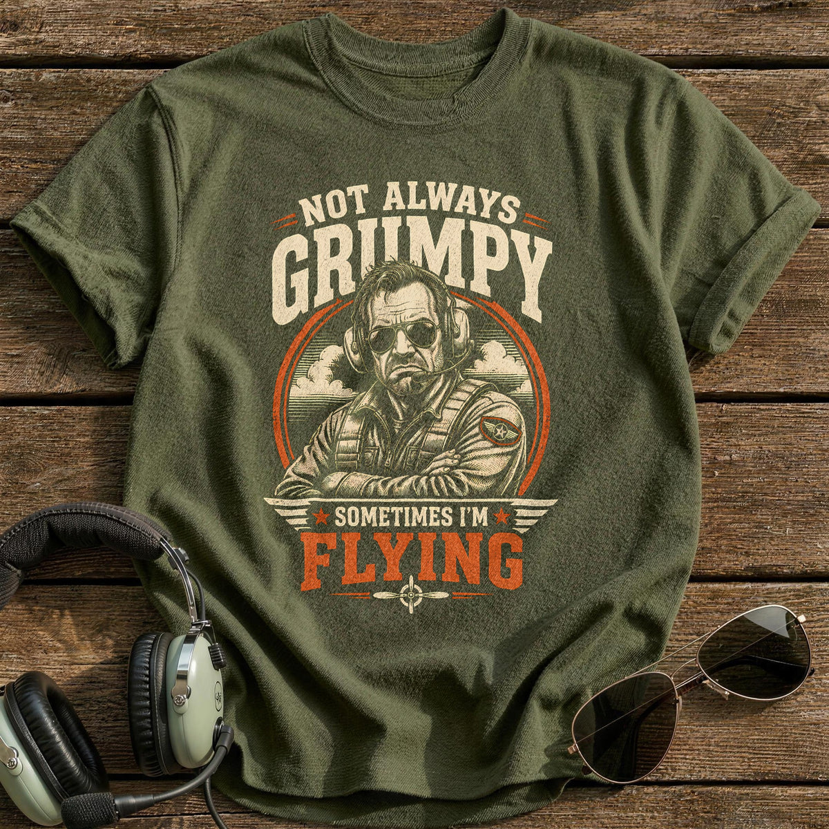 Not Grumpy Flying 90 T-Shirt - Military Green