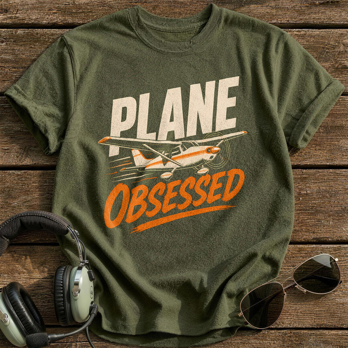 Obsessed & Airborne T-Shirt - Military Green
