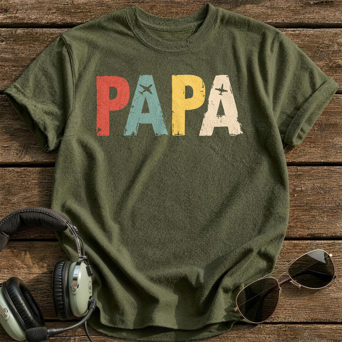 Papa Planes T-Shirt - Military Green
