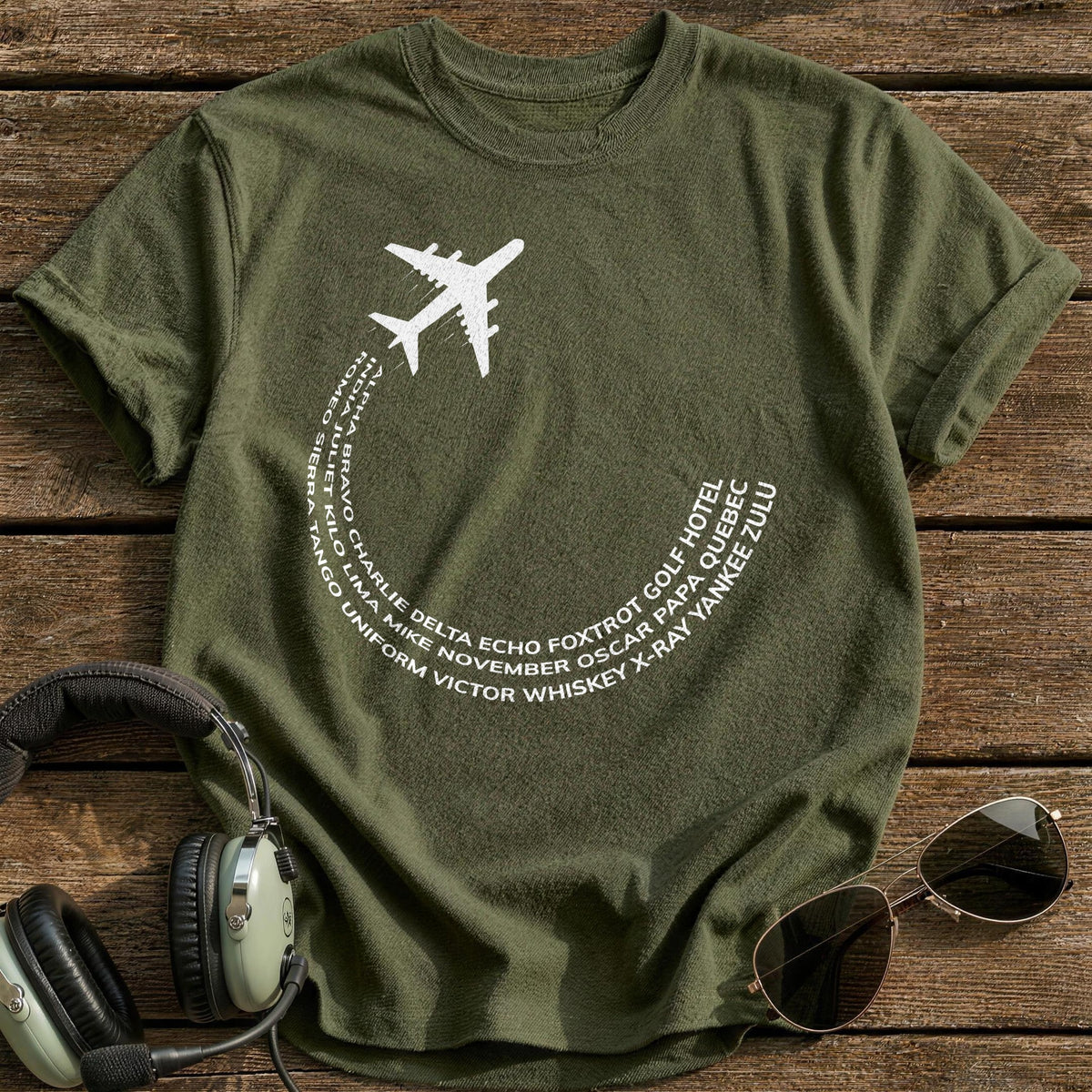 Phonetic Alphabet Flight Path T-Shirt - Military Green