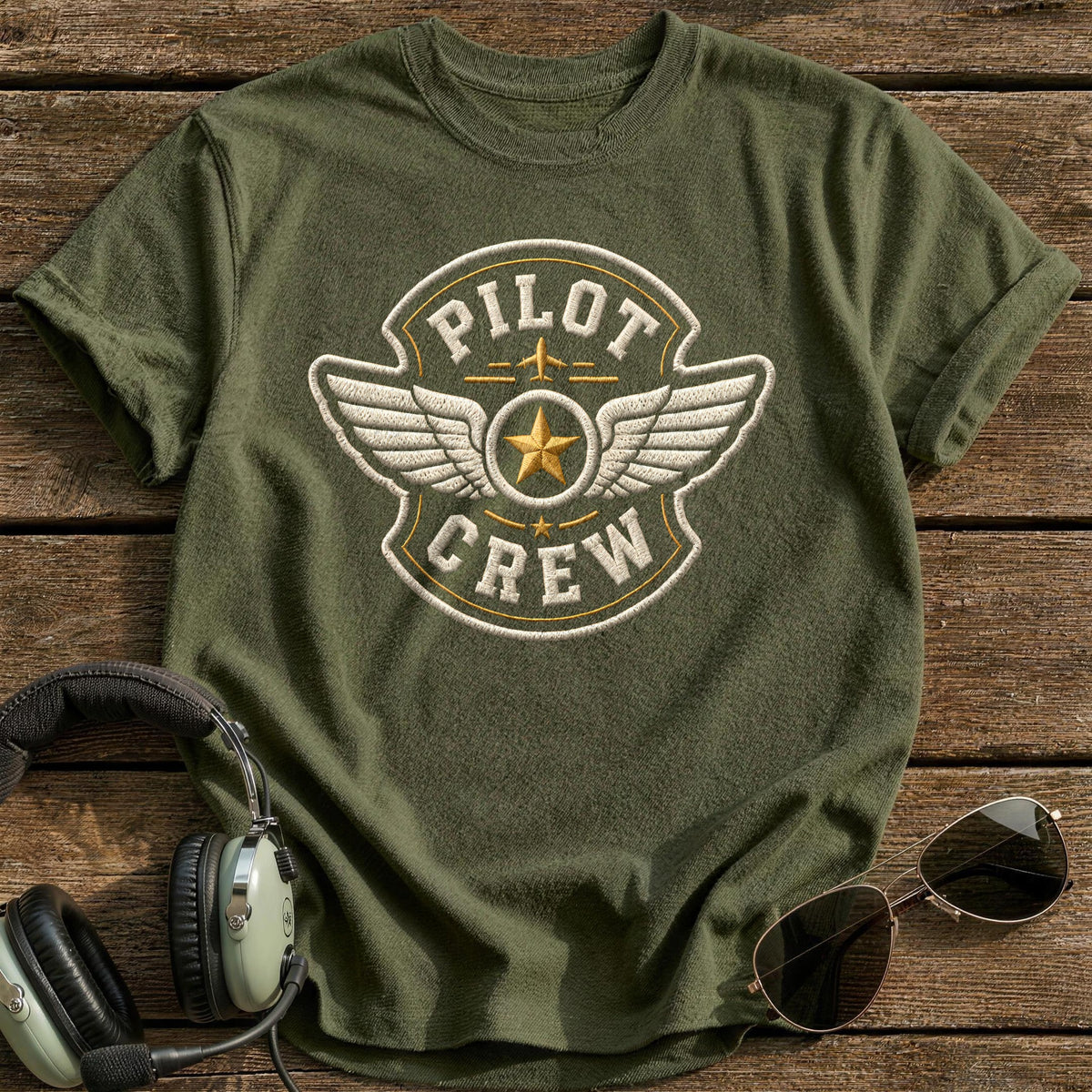 Pilot Crew Patch 68 T-Shirt - Military Green