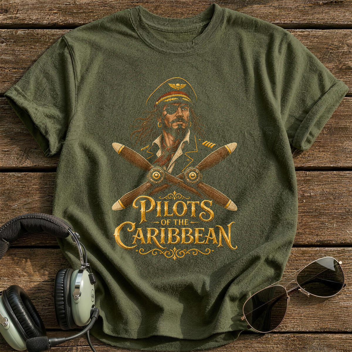 Pilots Of The Caribbean T-Shirt - Military Green
