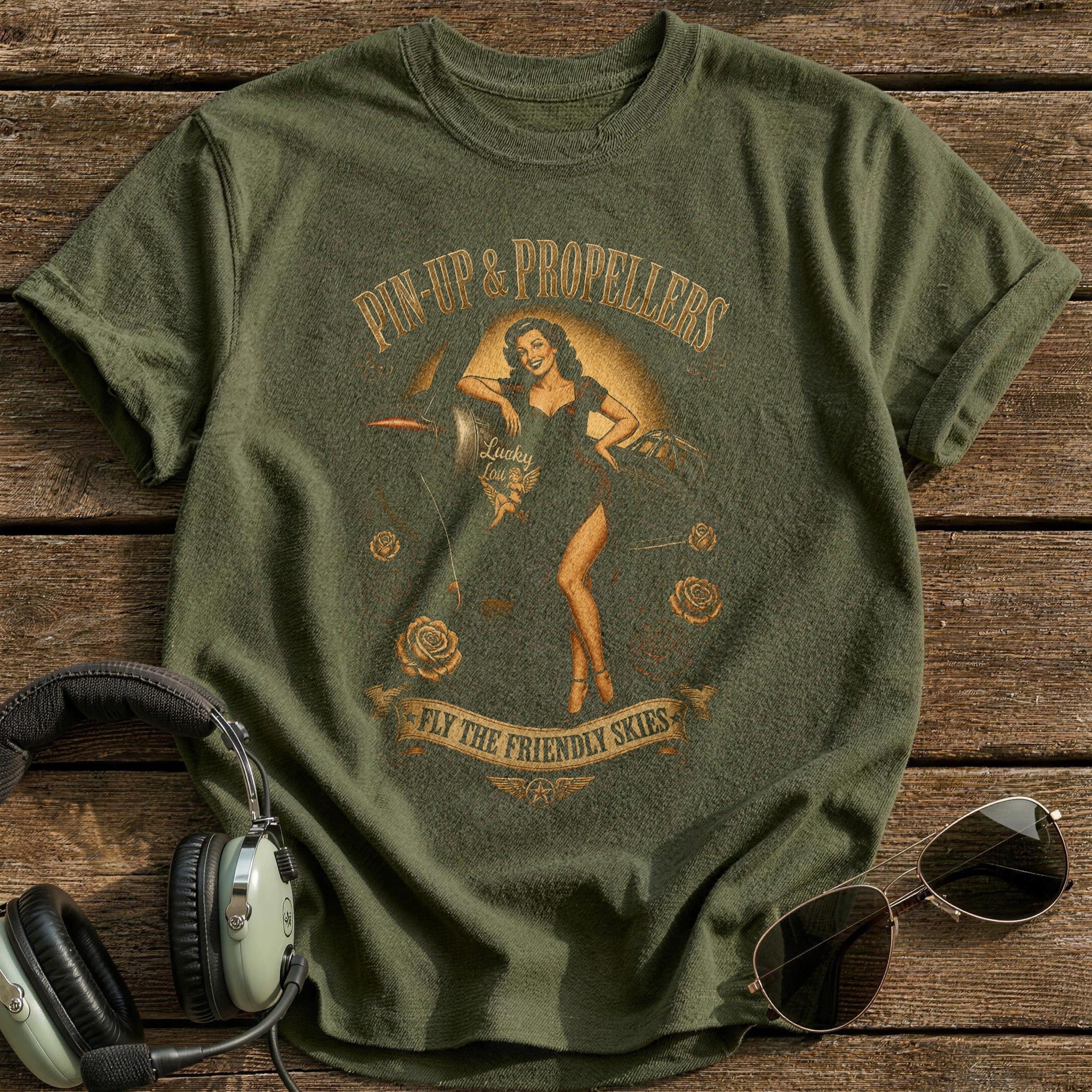 Pin-Up & Propellers T-Shirt - Military Green