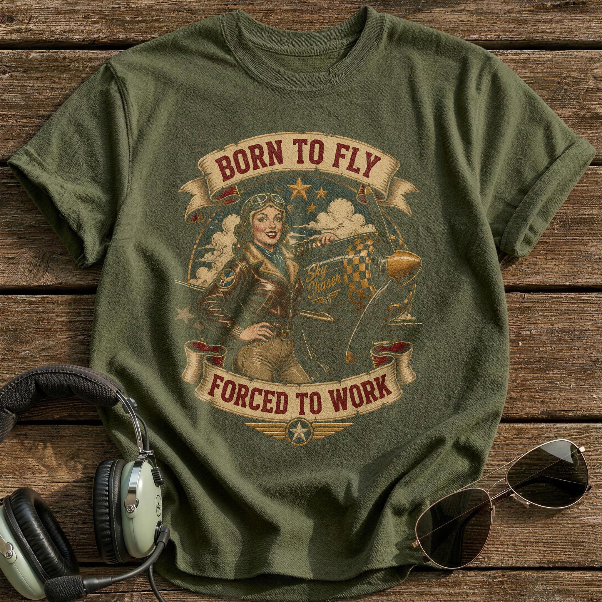Pinup Aviator Girl 29 - Military Green
