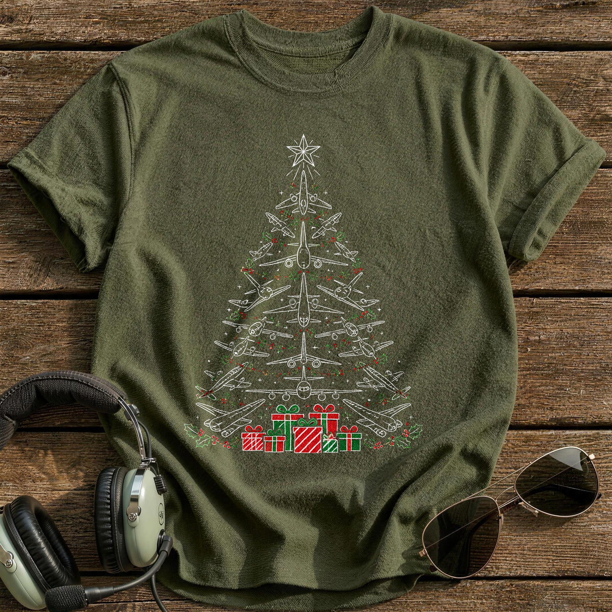 Plane Gifts Garland Tree 19 T-Shirt - Military Green