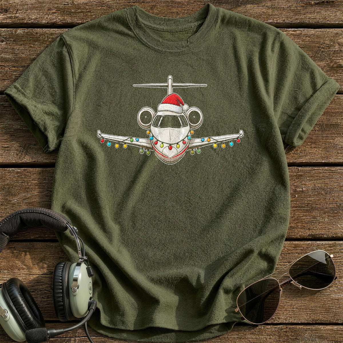 Private Jet Christmas Lights 30 T-Shirt - Military Green