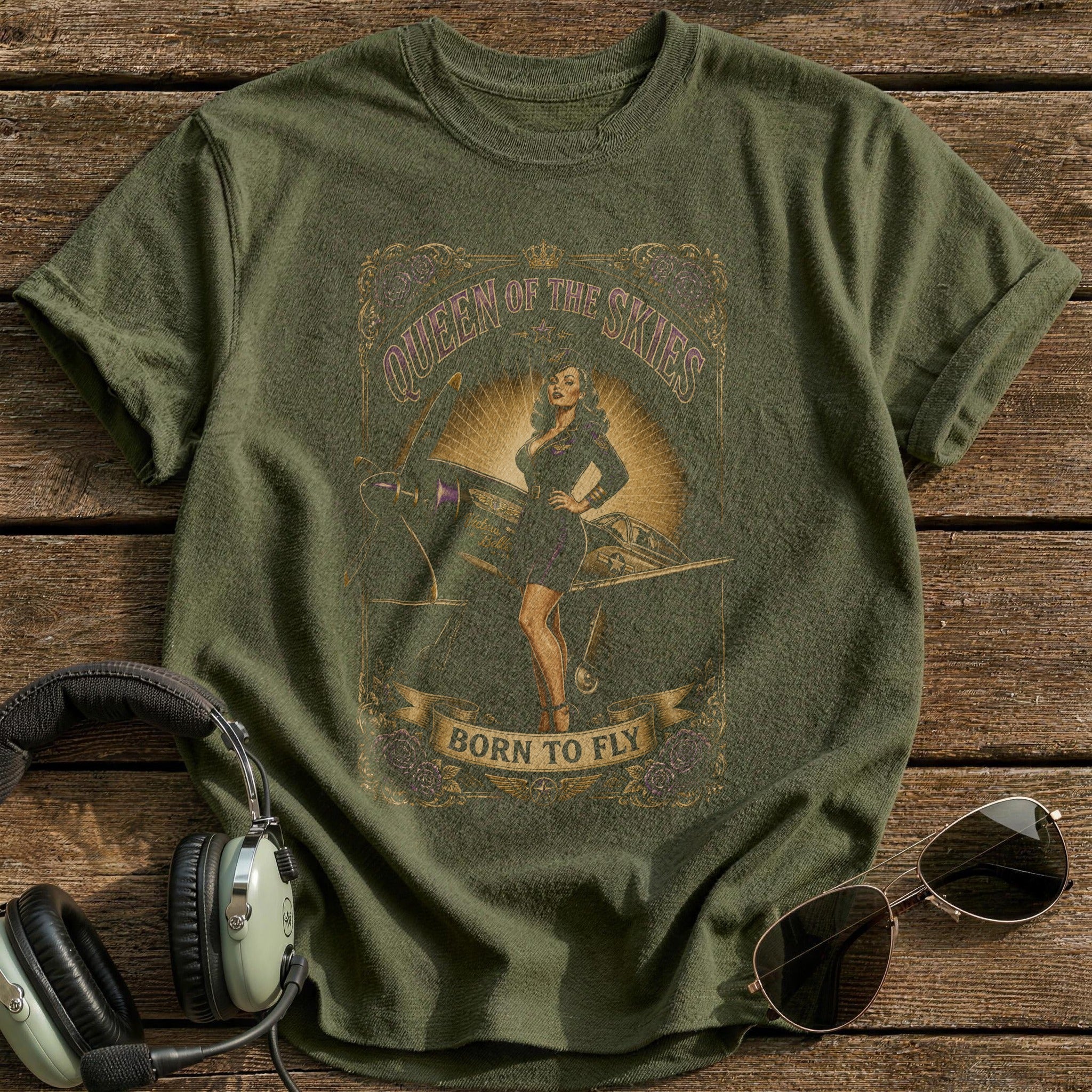 Queen Of The Skies T-Shirt - Military Green
