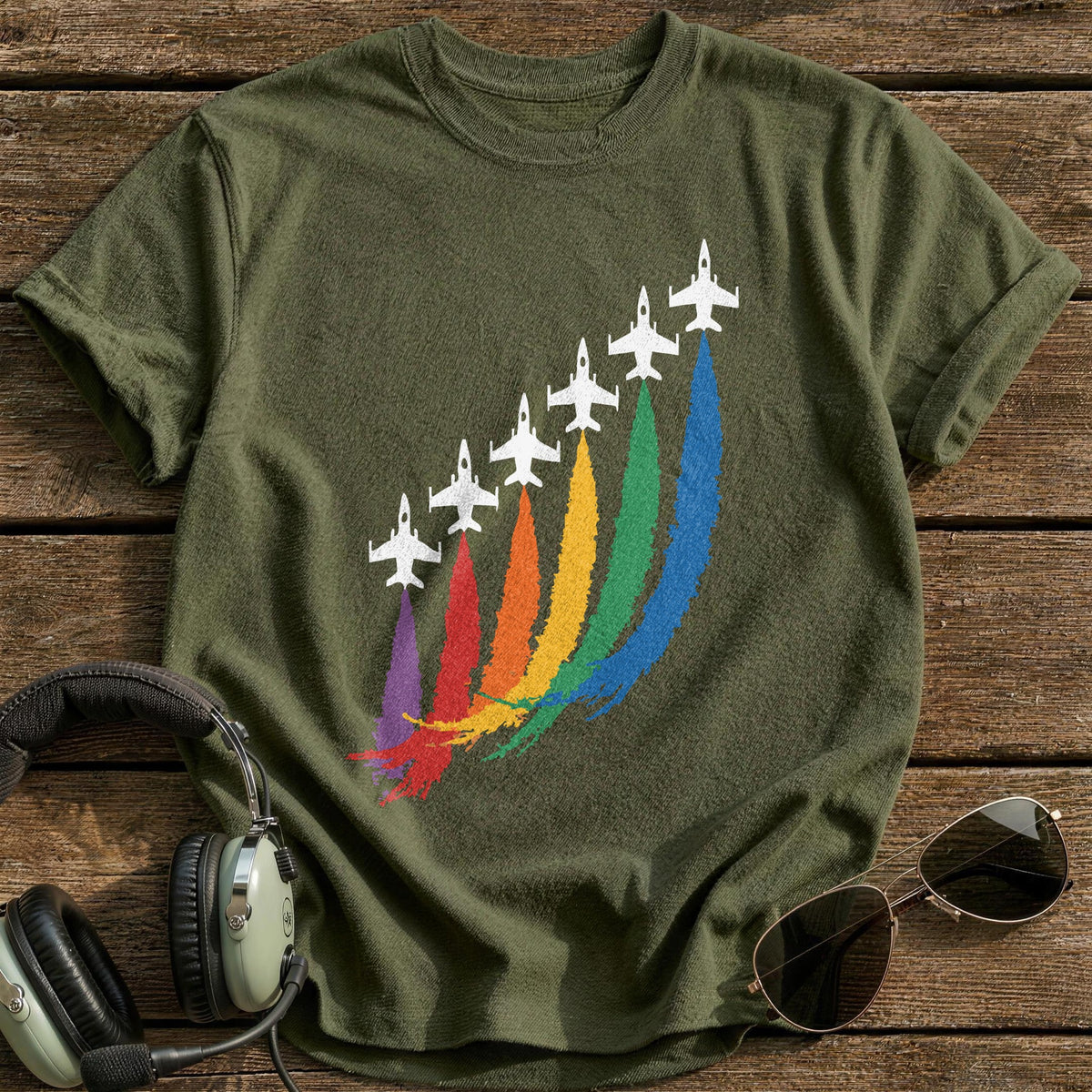 Rainbow Jet Formation T-Shirt - Military Green