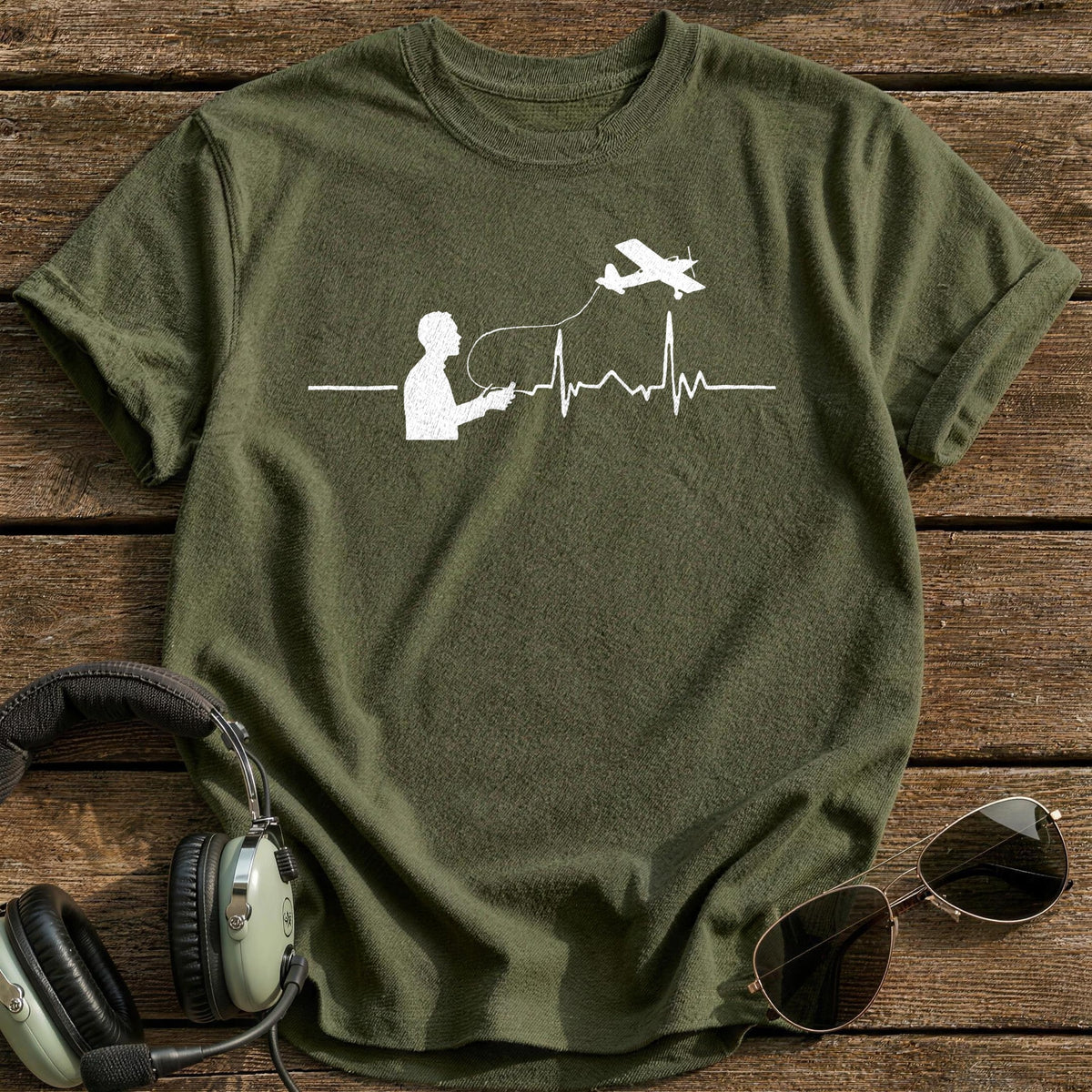 RC Plane Heartbeat T-Shirt - Military Green