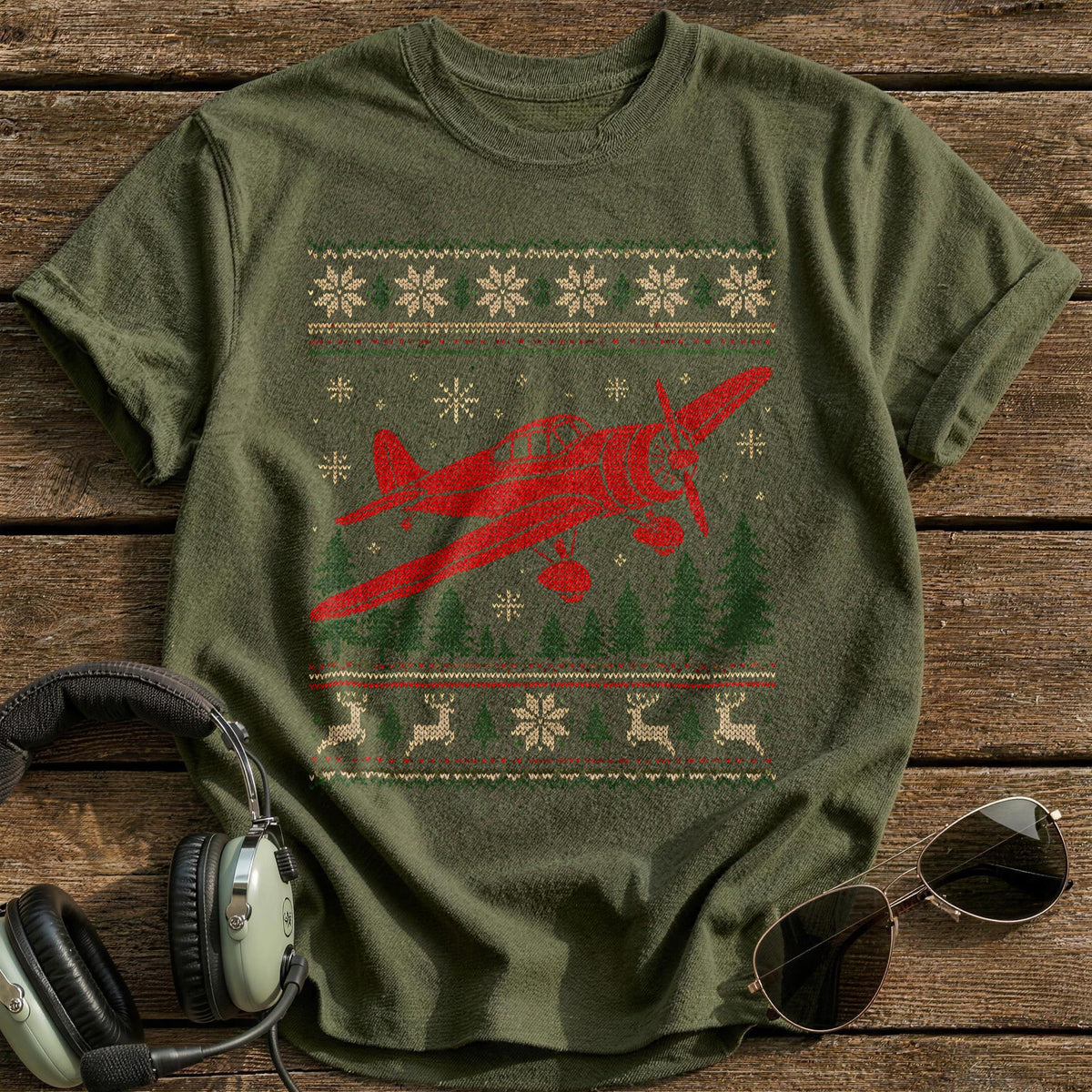 Red Plane Sweater 23 T-Shirt - Military Green