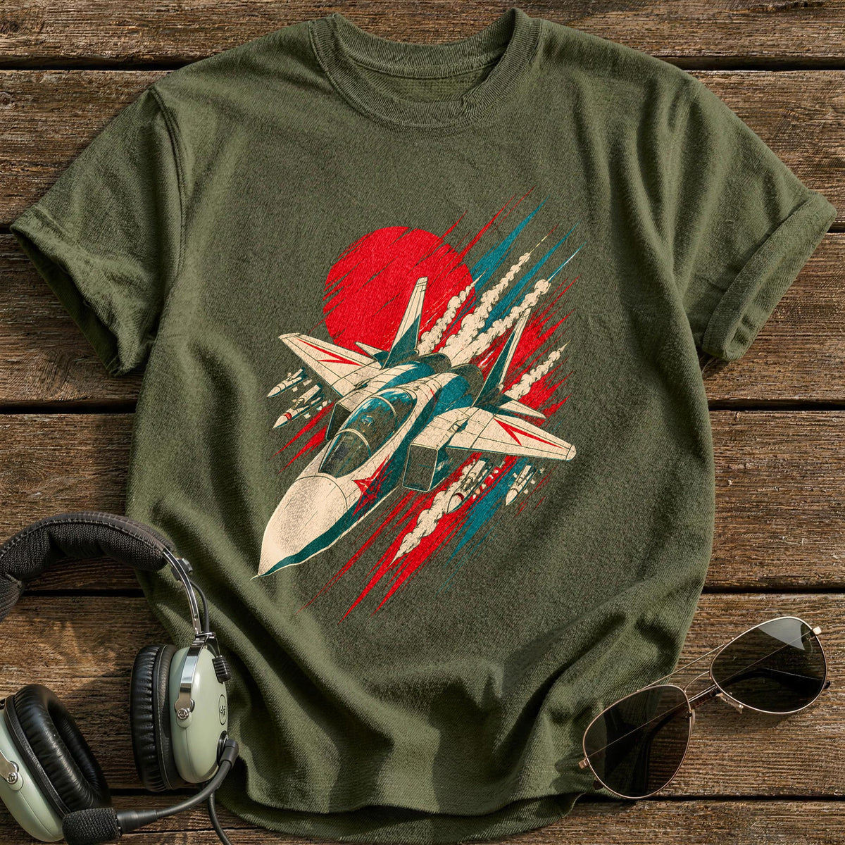 Red Sun Sortie T-Shirt - Military Green