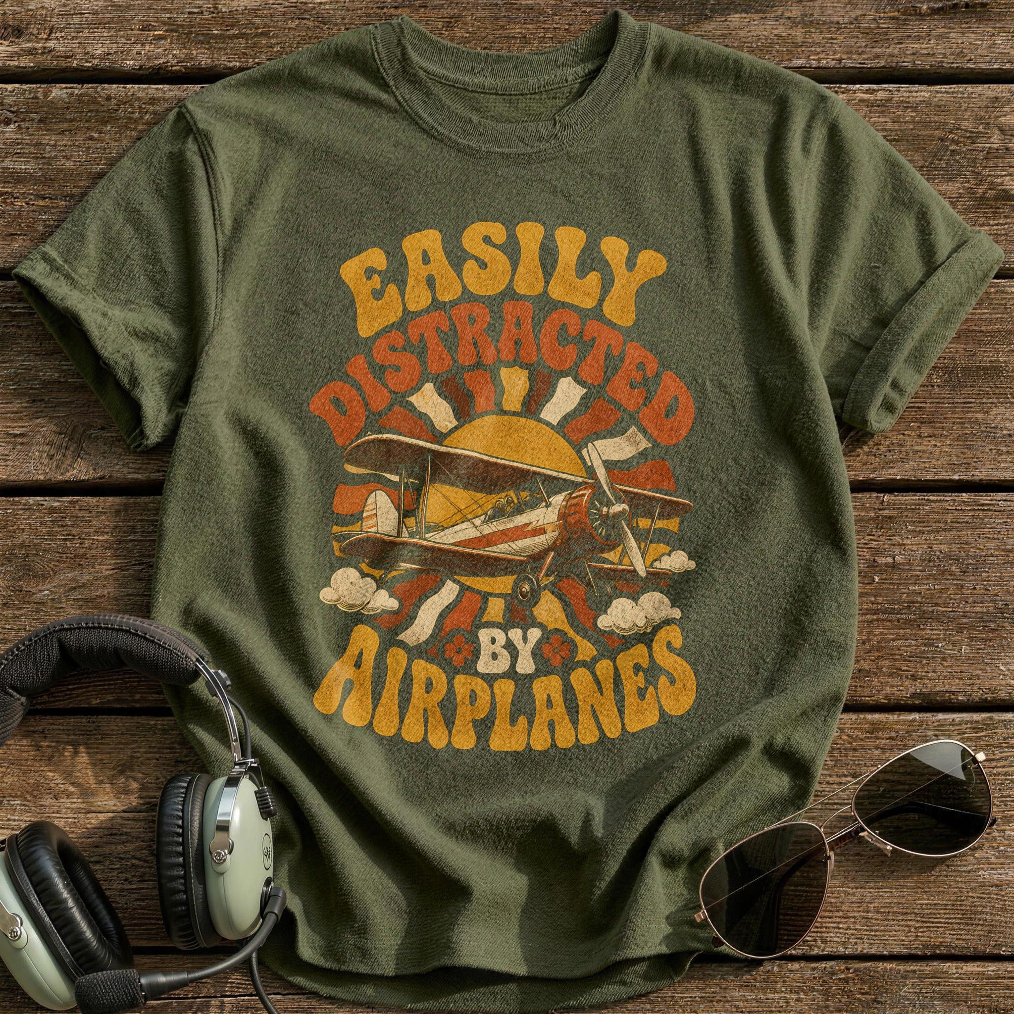 Retro 70s Biplane 19 - Military Green