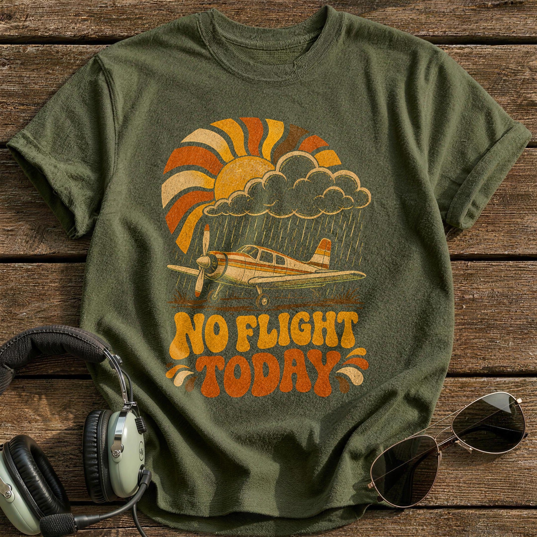 Retro 70s Groovy No Flight Today 78 - Military Green