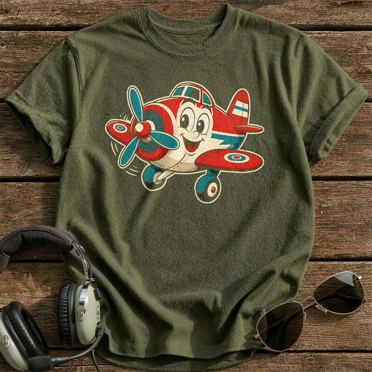 Retro Radial Joy T-Shirt - Military Green