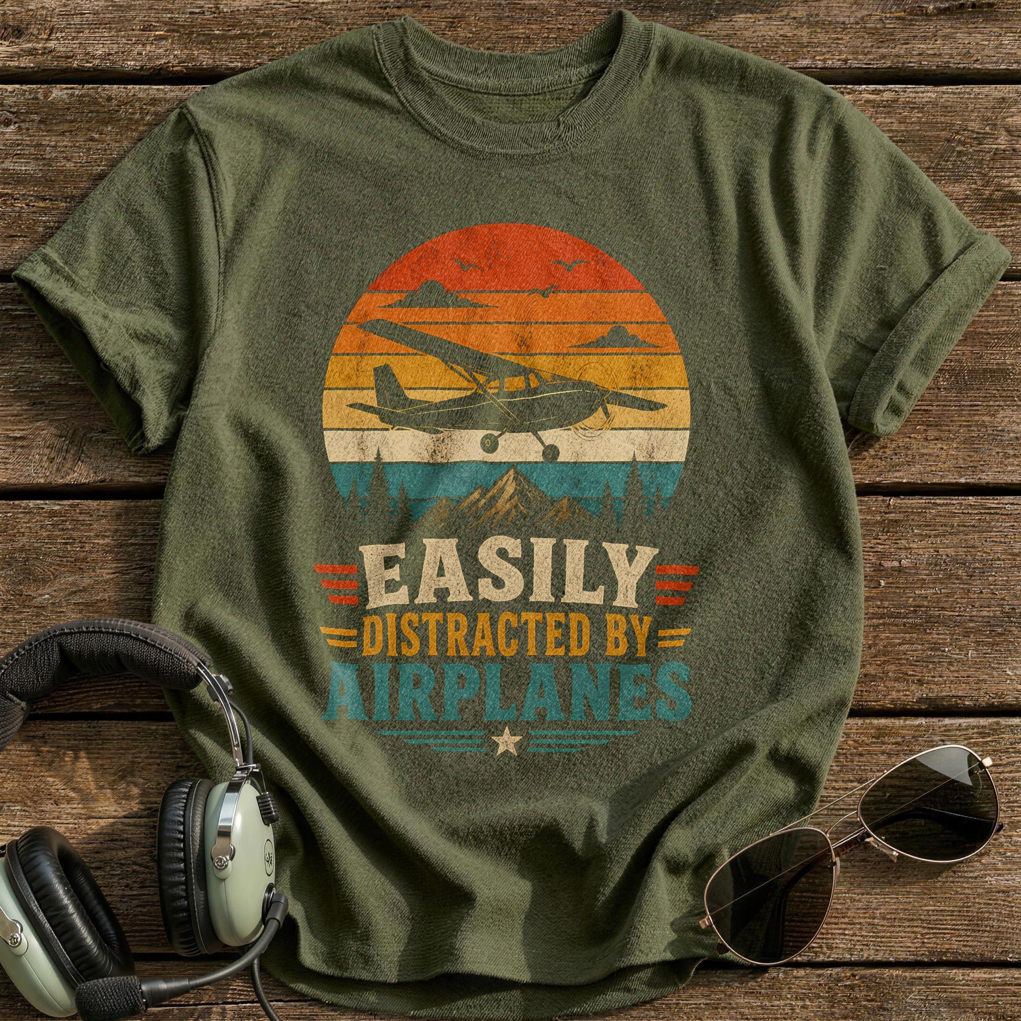 Retro Sunset Silhouette 86 - Military Green