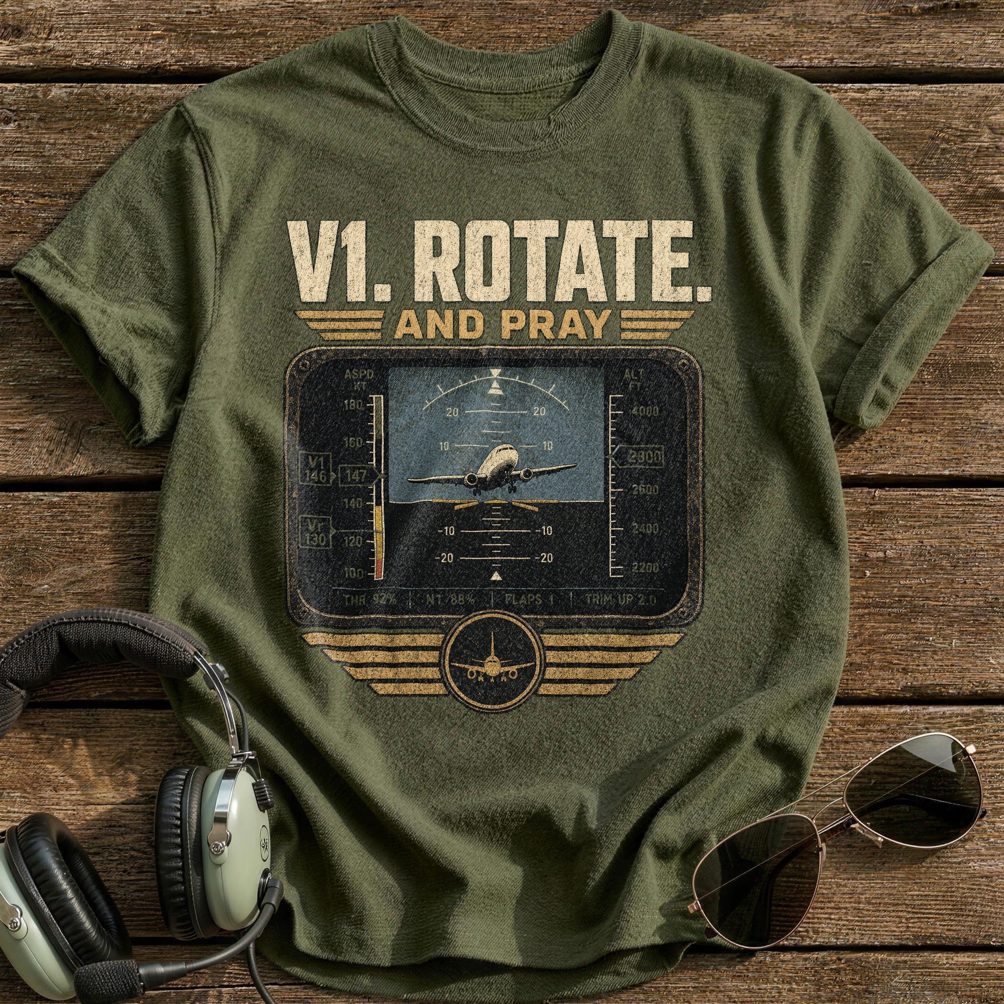 Rotate and Pray T-Shirt - Military Green