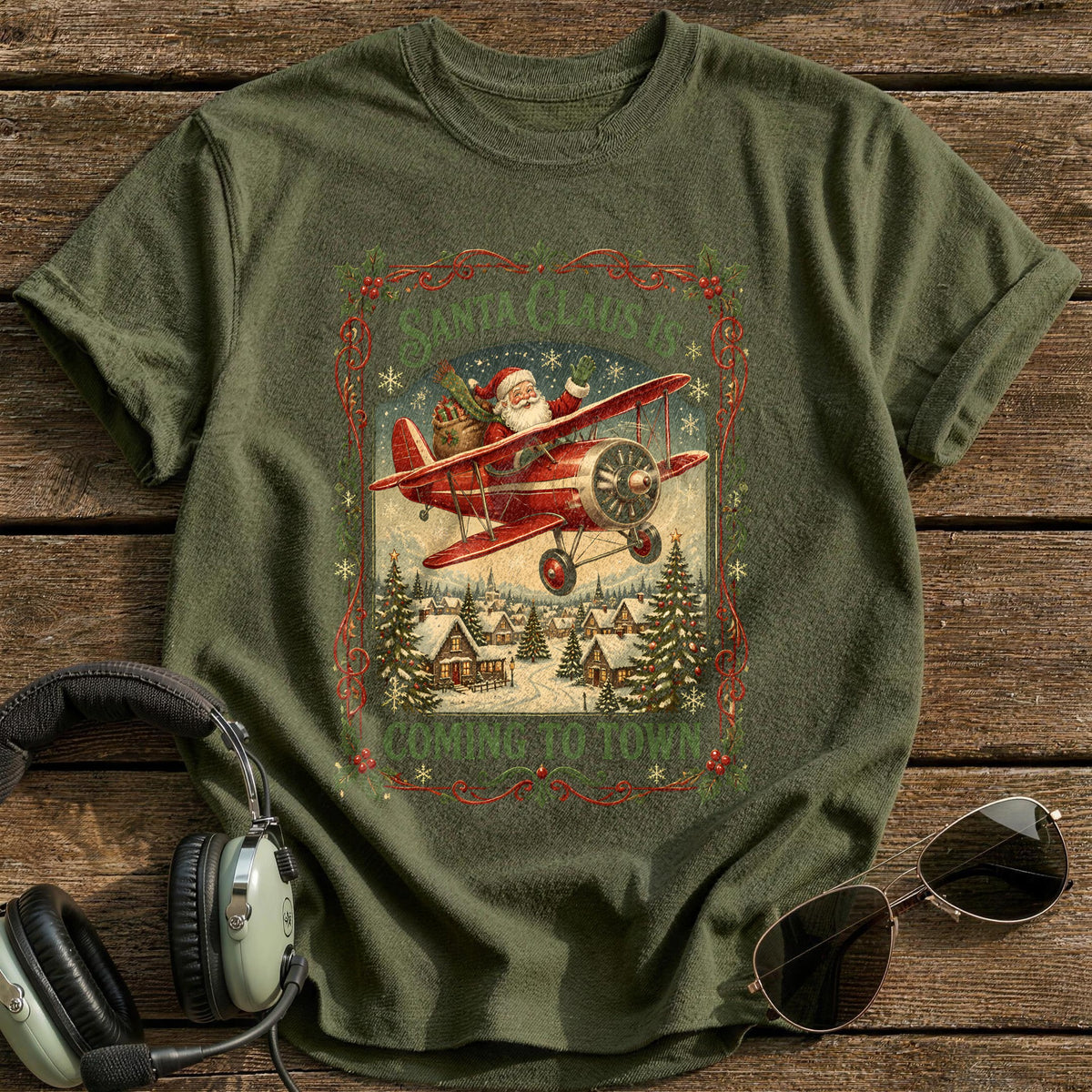 Santa Claus Is Coming To Town 53 T-Shirt - Military Green
