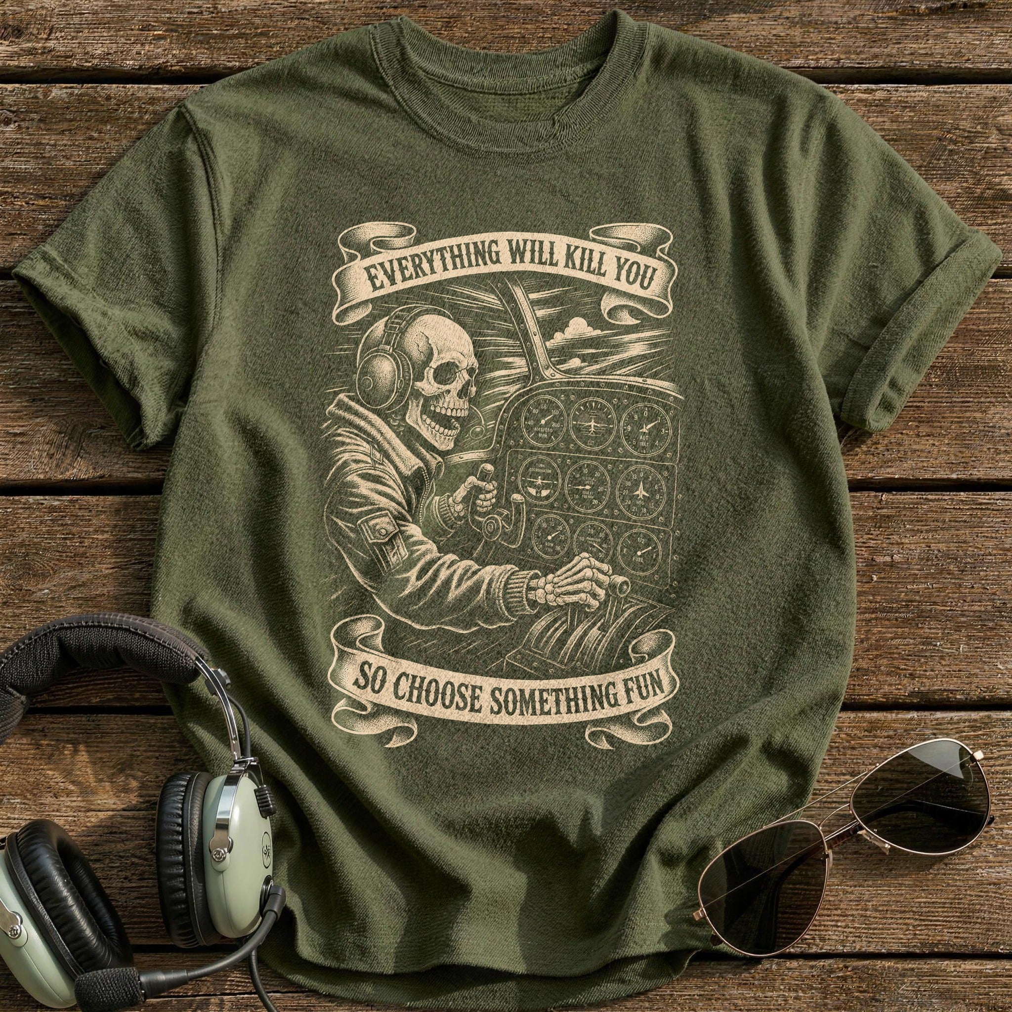 Skeleton at the Stick T-Shirt - Military Green