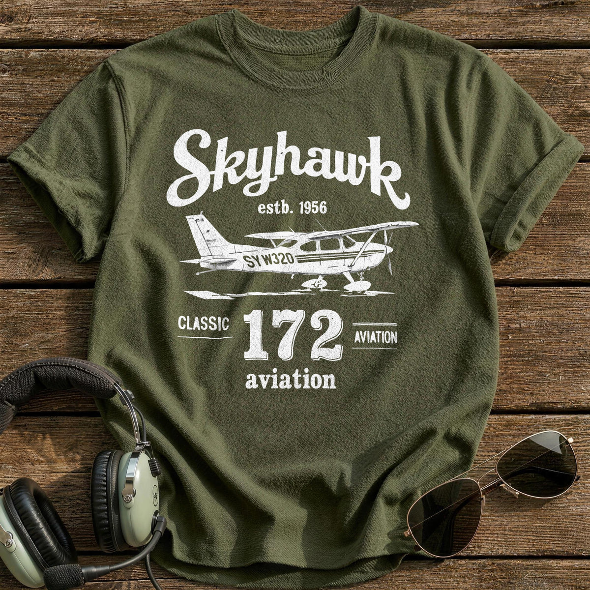 Skyhawk 172 Classic Aviation 1 T-Shirt - Military Green