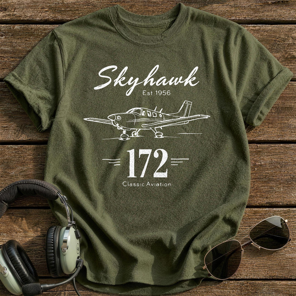 Skyhawk 172 Classic Aviation 2 T-Shirt - Military Green