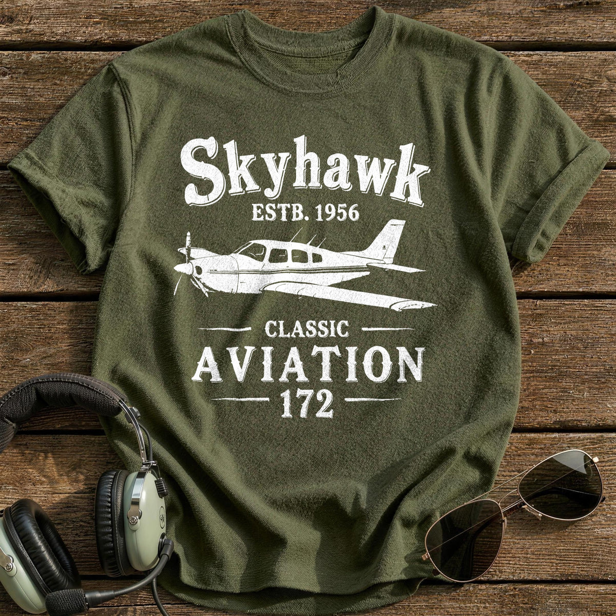 Skyhawk 172 Classic Aviation 3 T-Shirt - Military Green