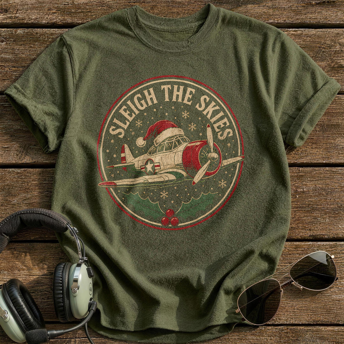 Sleigh The Skies 18 T-Shirt - Military Green
