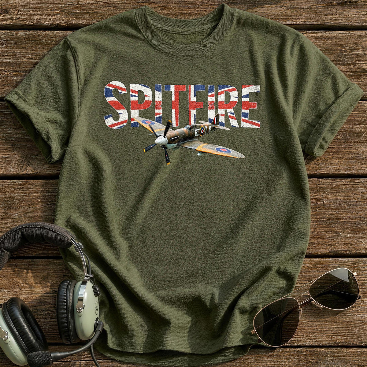 Spitfire Union Jack T-Shirt - Military Green