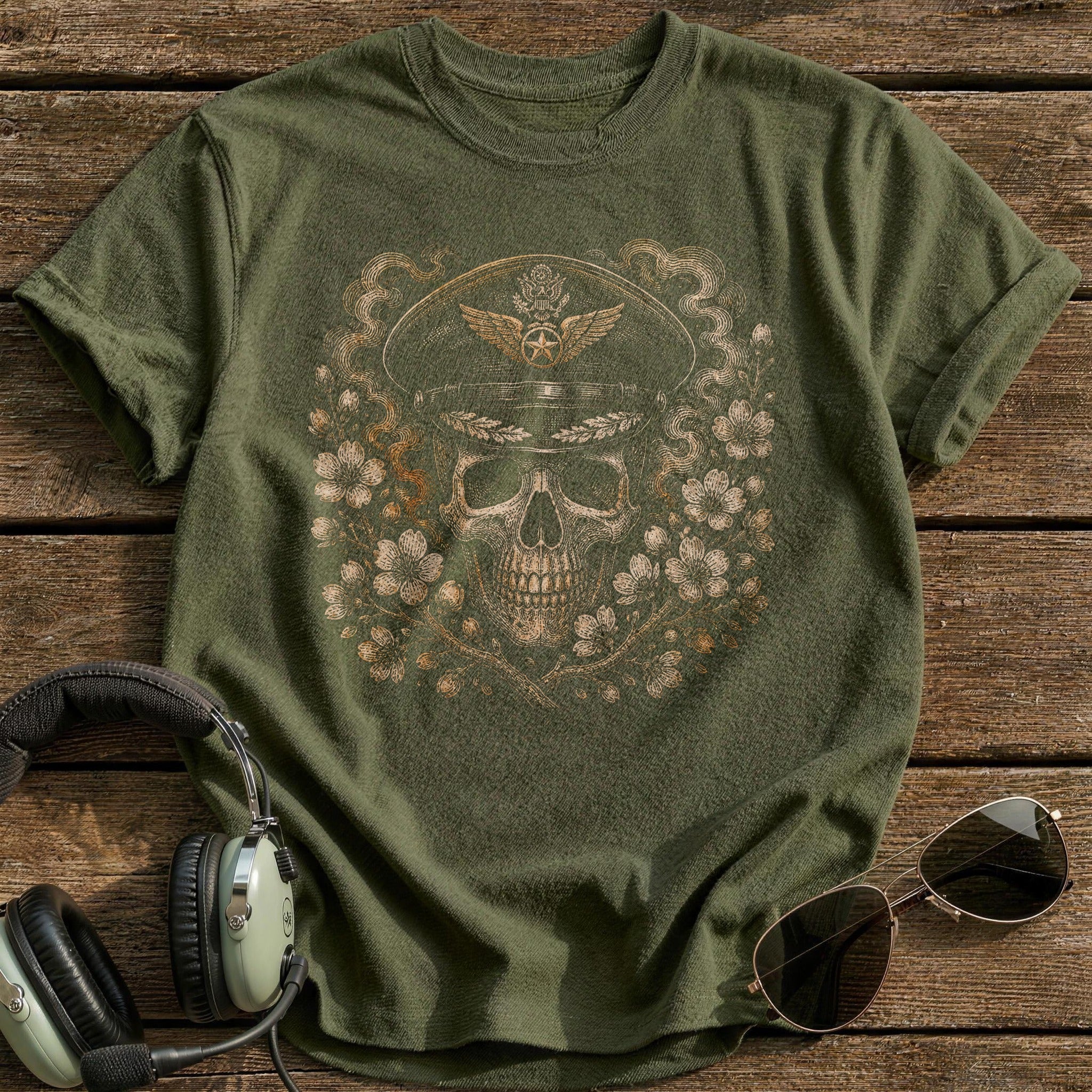 Squadron Skull Officer Cap Blossom T-Shirt - Military Green