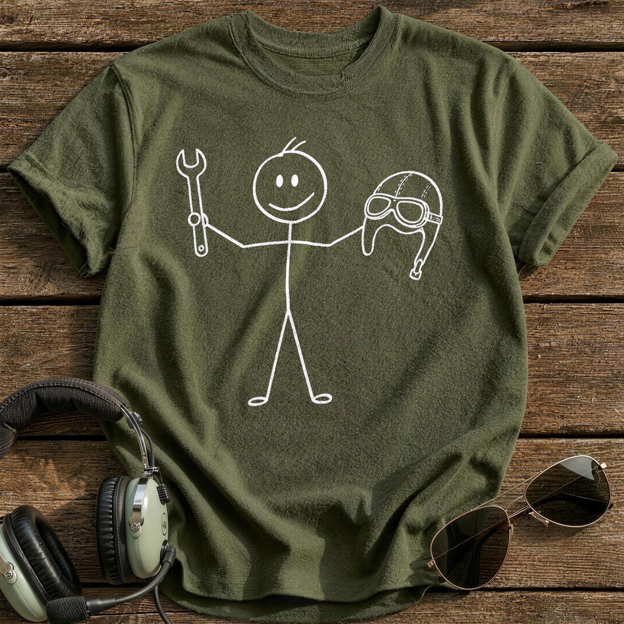 Stick Figure Aviator T-Shirt - Military Green