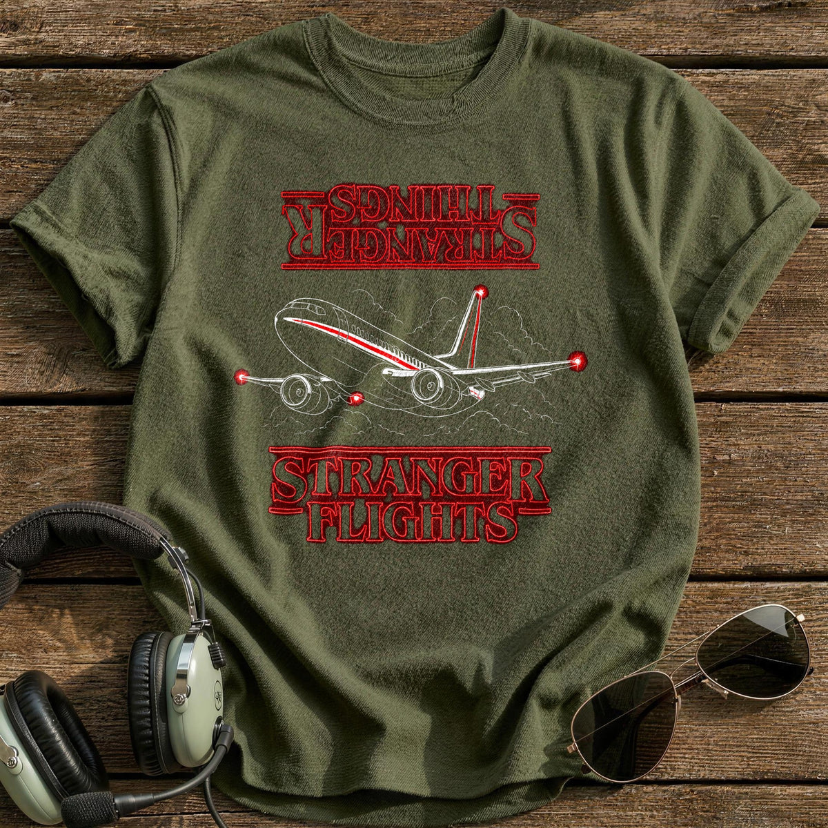 Stranger Flights T-Shirt - Military Green