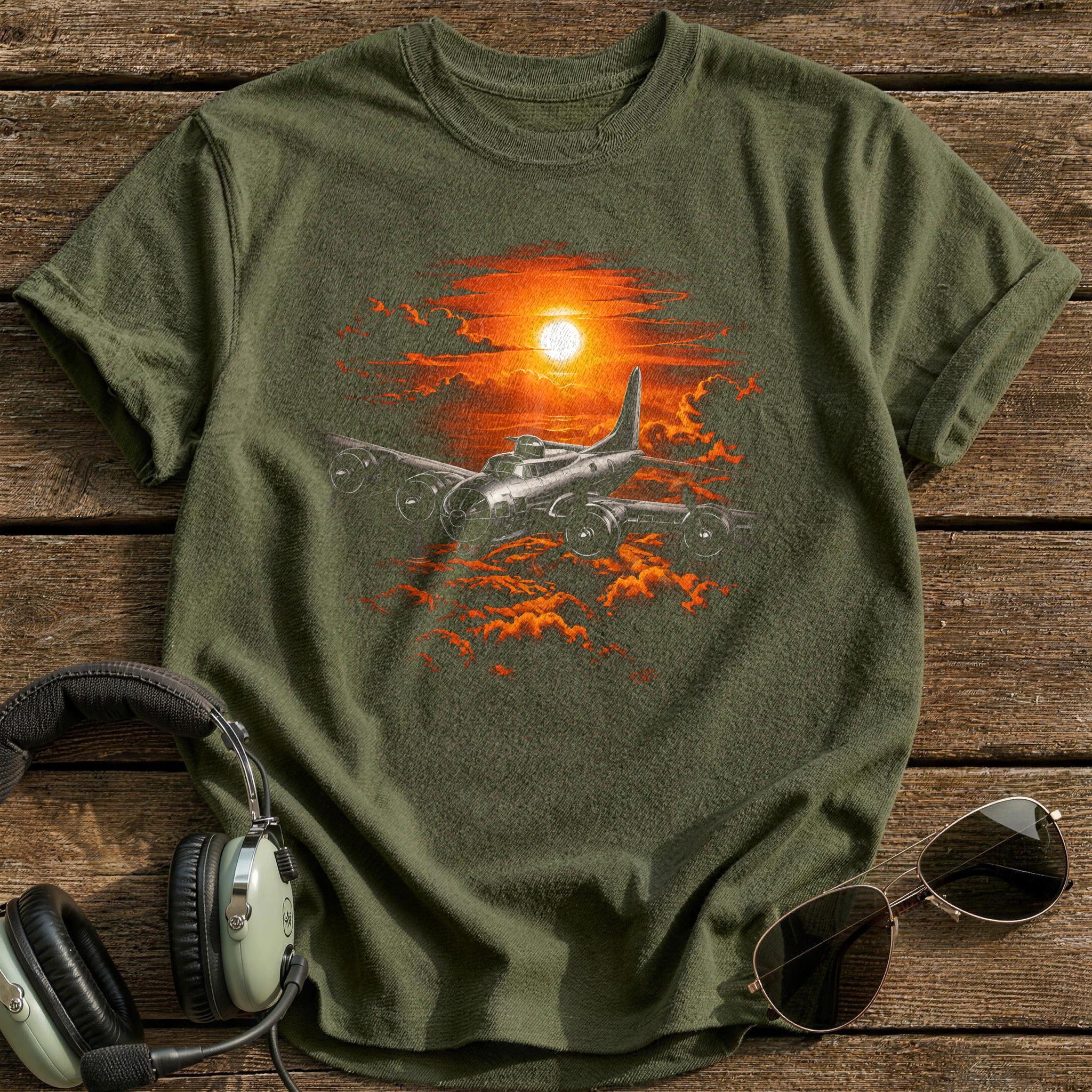 Sunset Bomber T-Shirt - Military Green