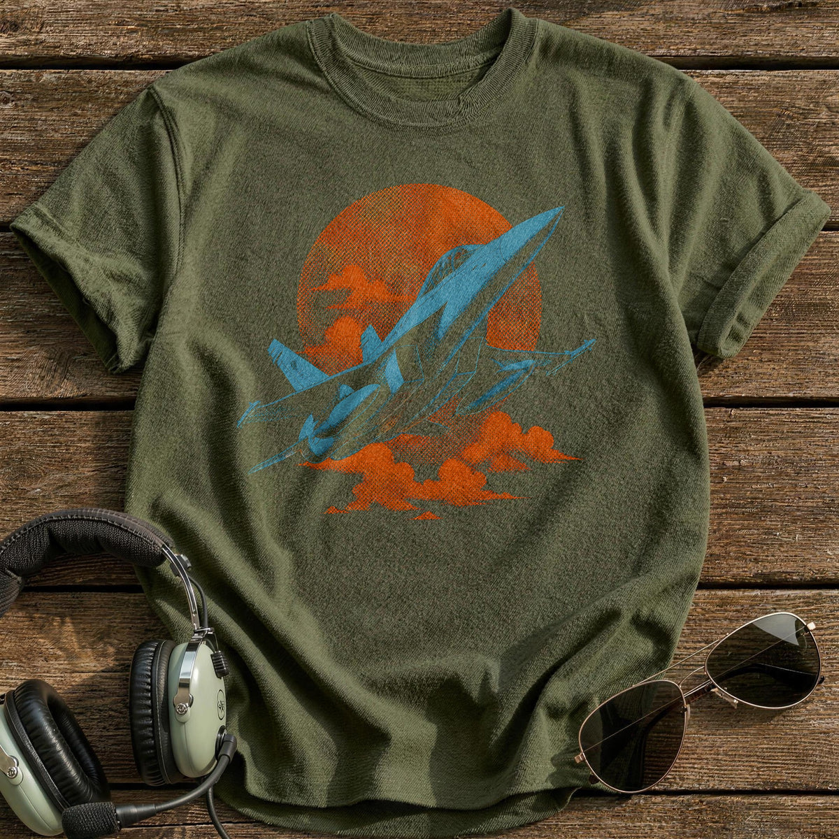Sunset Formation Flight T-Shirt - Military Green