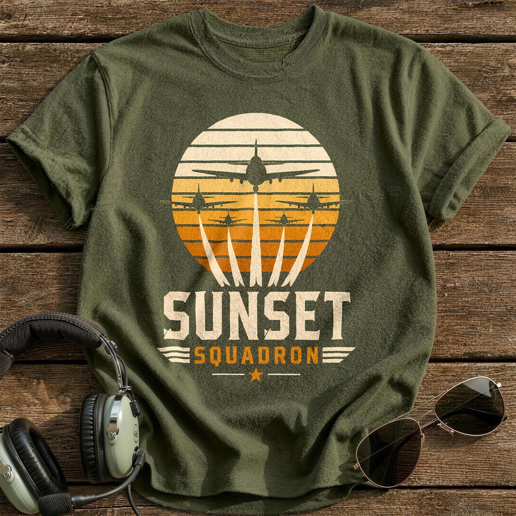 Sunset Squadron 69 T-Shirt - Military Green