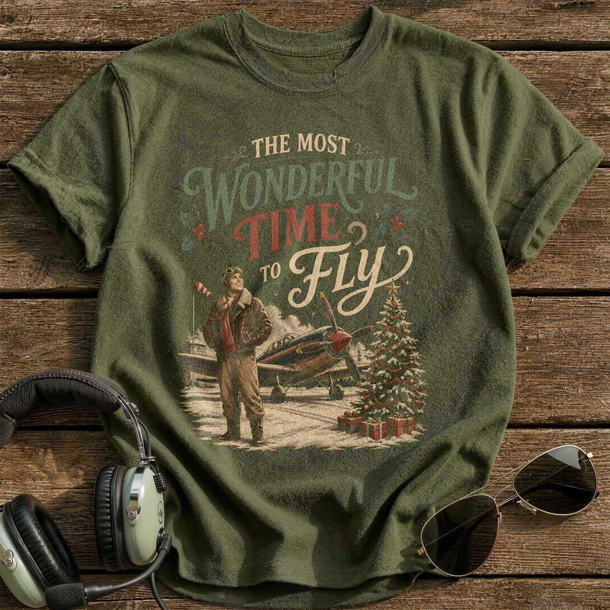 The Most Wonderful Time To Fly 68 T-Shirt - Military Green