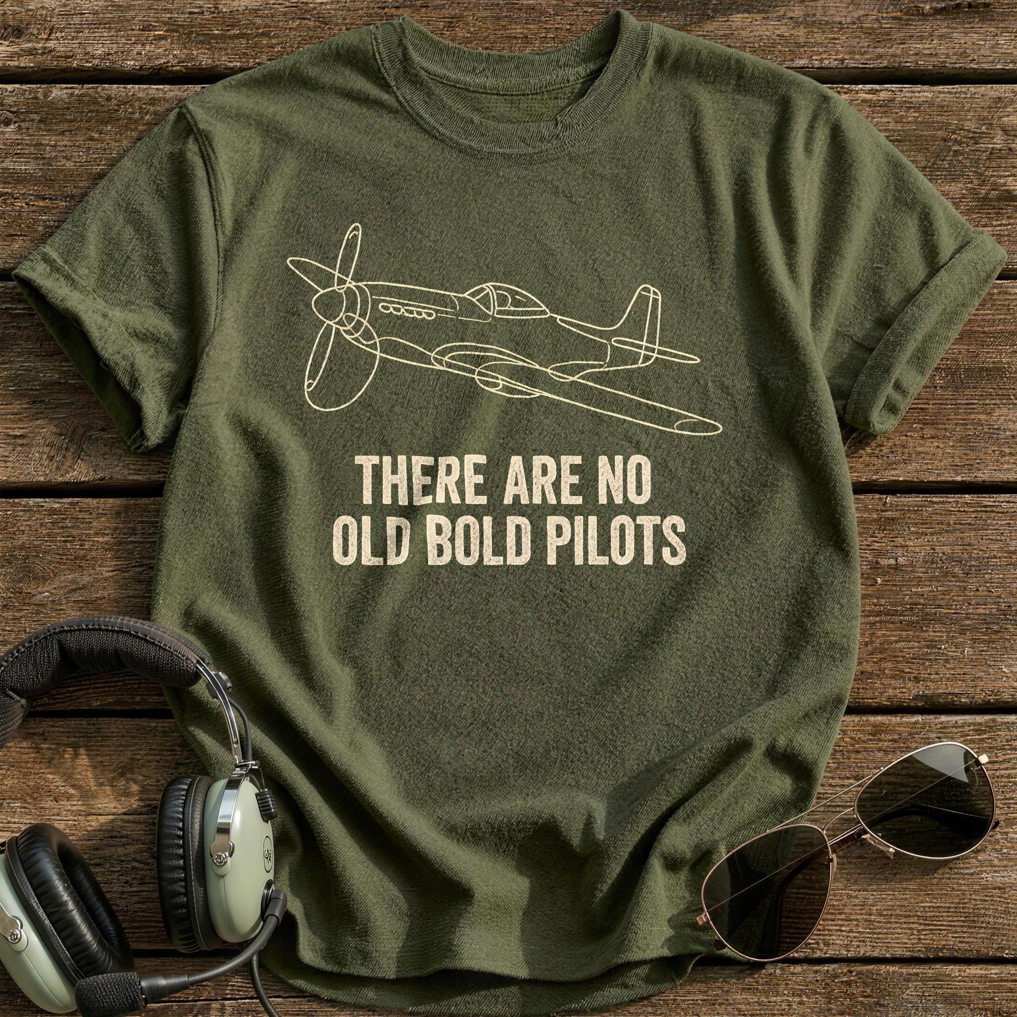 There Are No Old Bold Pilots 66 T-Shirt - Military Green