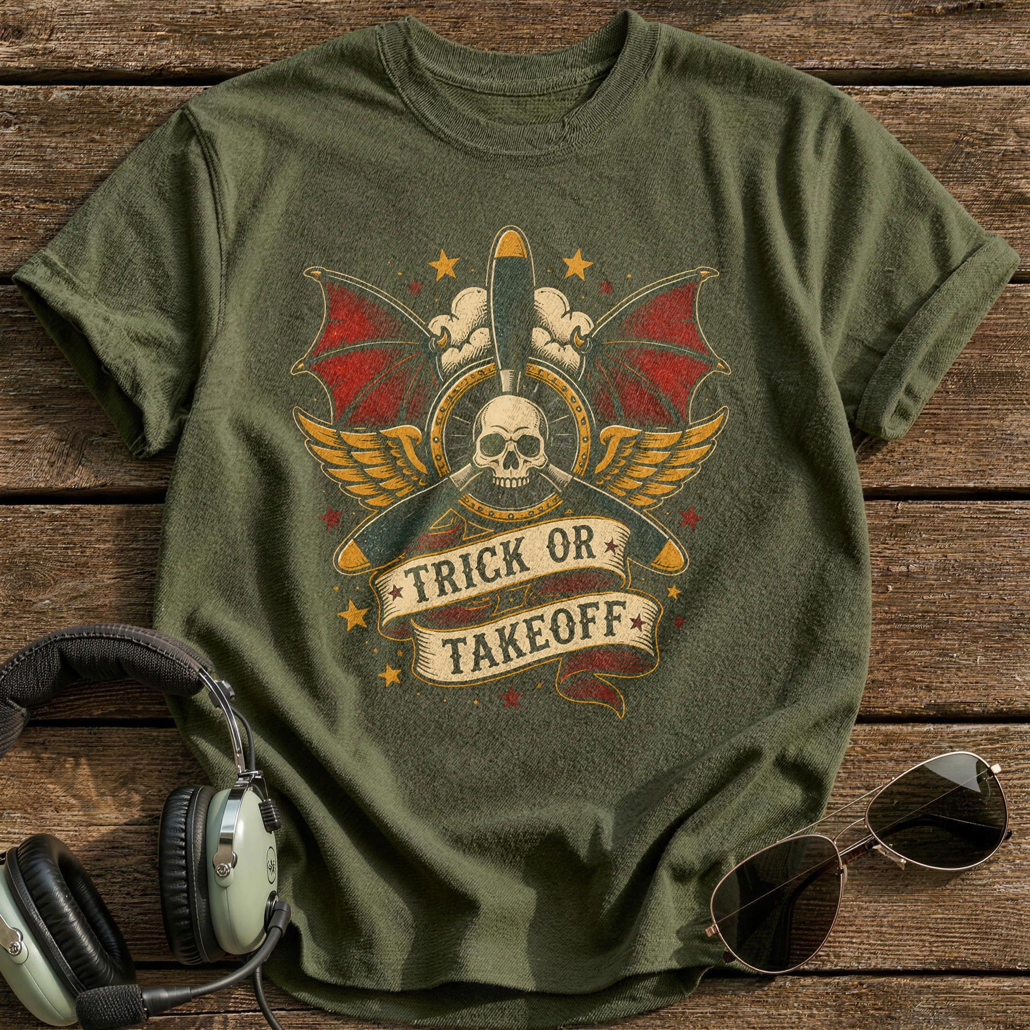 Trick Or Takeoff 17 T-Shirt - Military Green