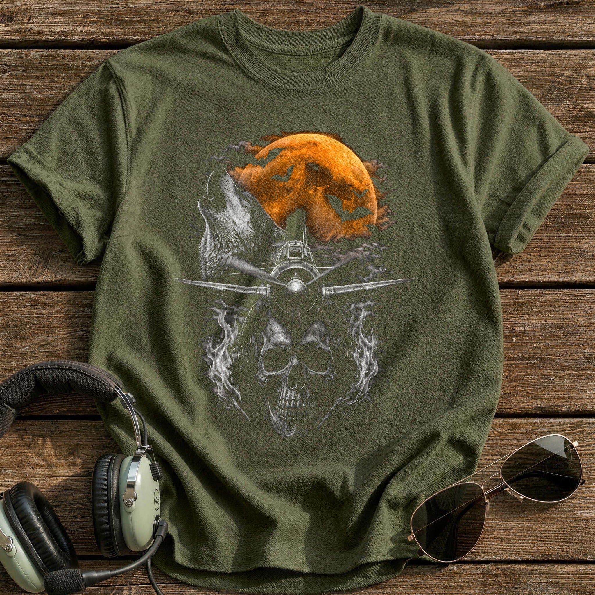 Warbird Wolf Flaming Skull 60 - Military Green
