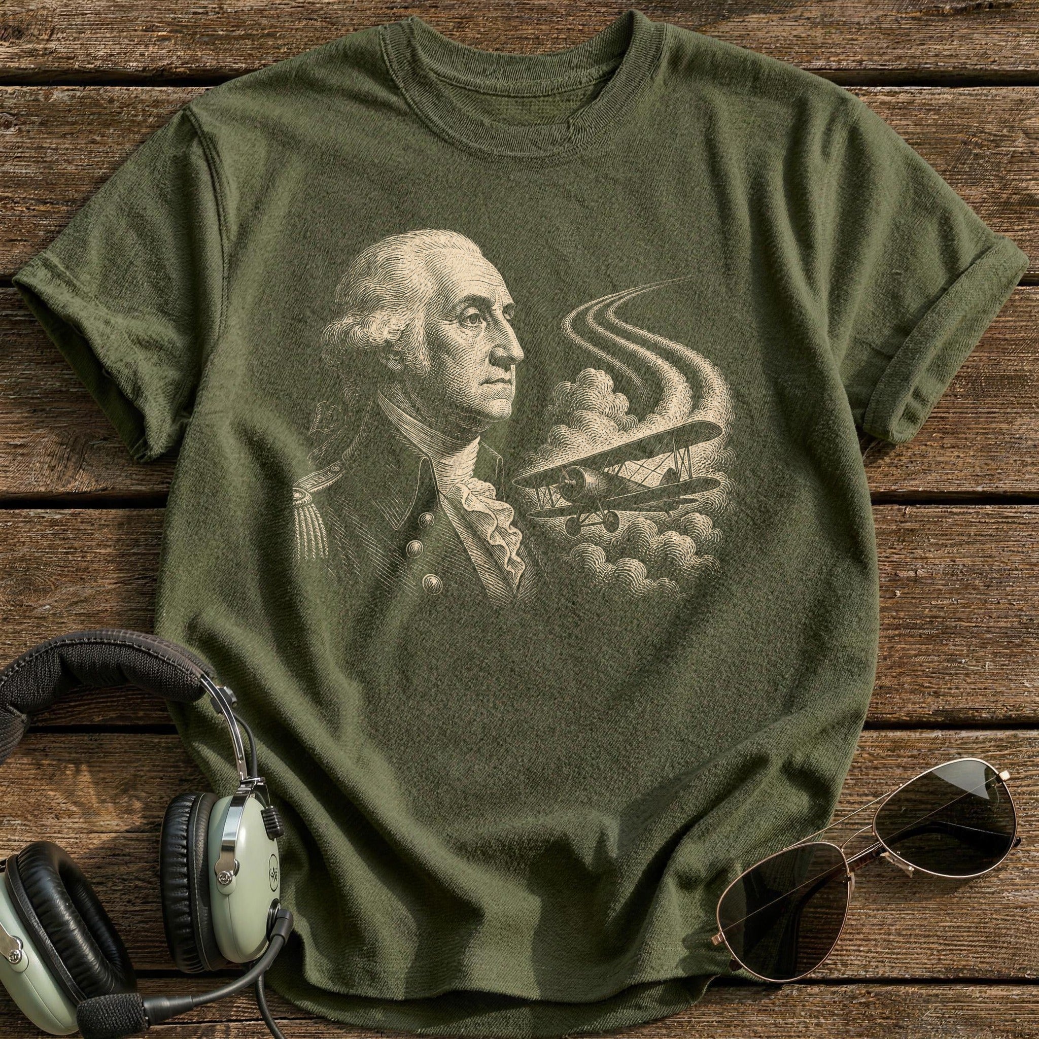 Washington Aviator Portrait T-Shirt - Military Green