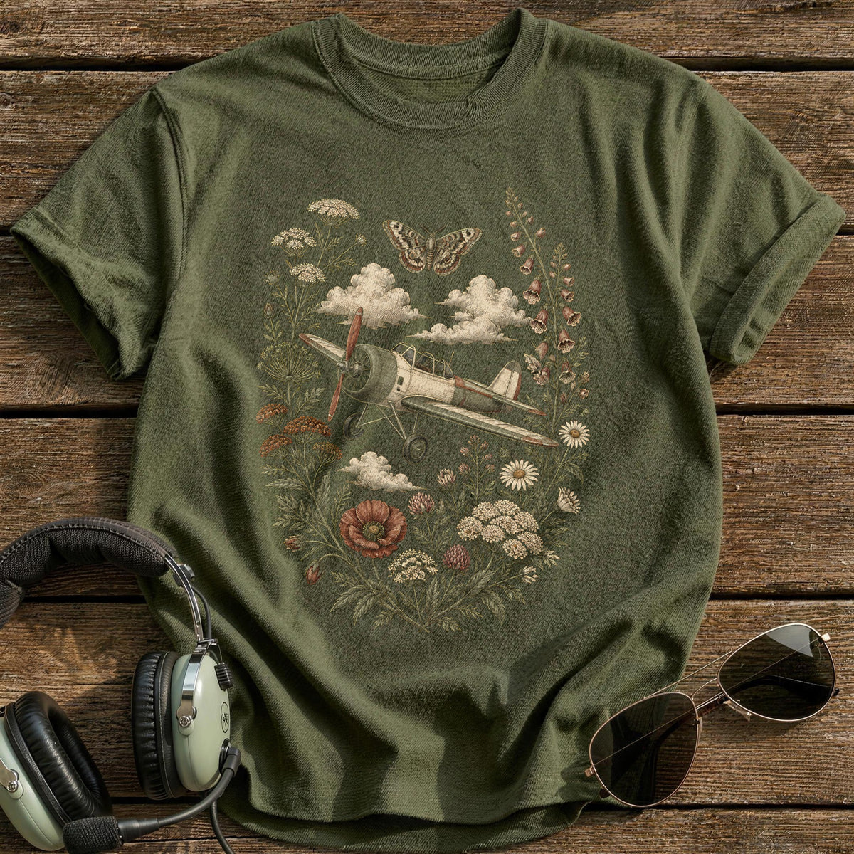 Wildflower Flight T-Shirt - Military Green
