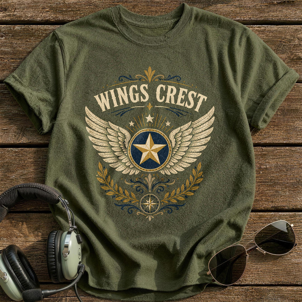 Wings Crest Folk 22 T-Shirt - Military Green