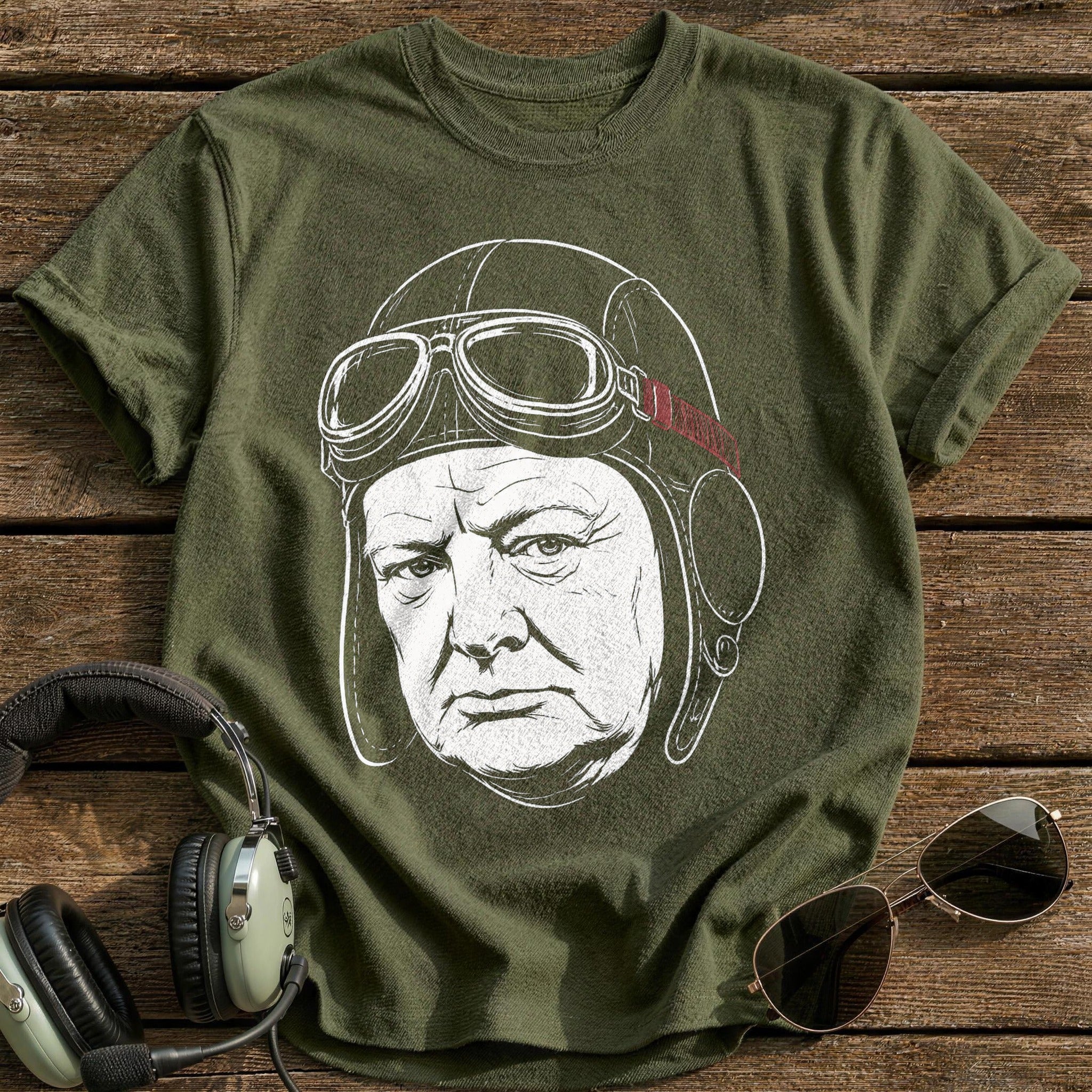 Winston Churchill Aviator (Muted Red) T-Shirt - Military Green