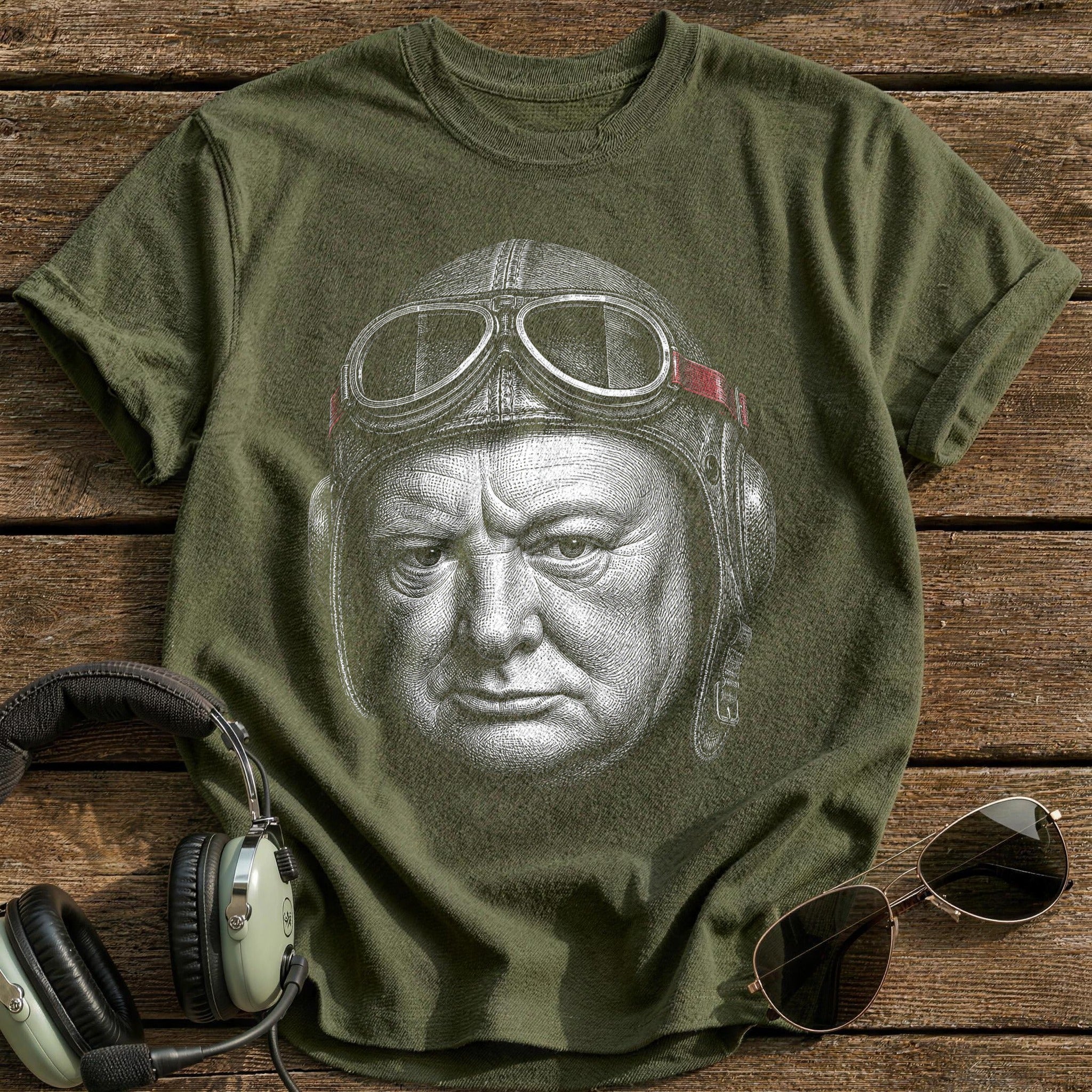 Winston Churchill Aviator (Muted Red) T-Shirt - Military Green
