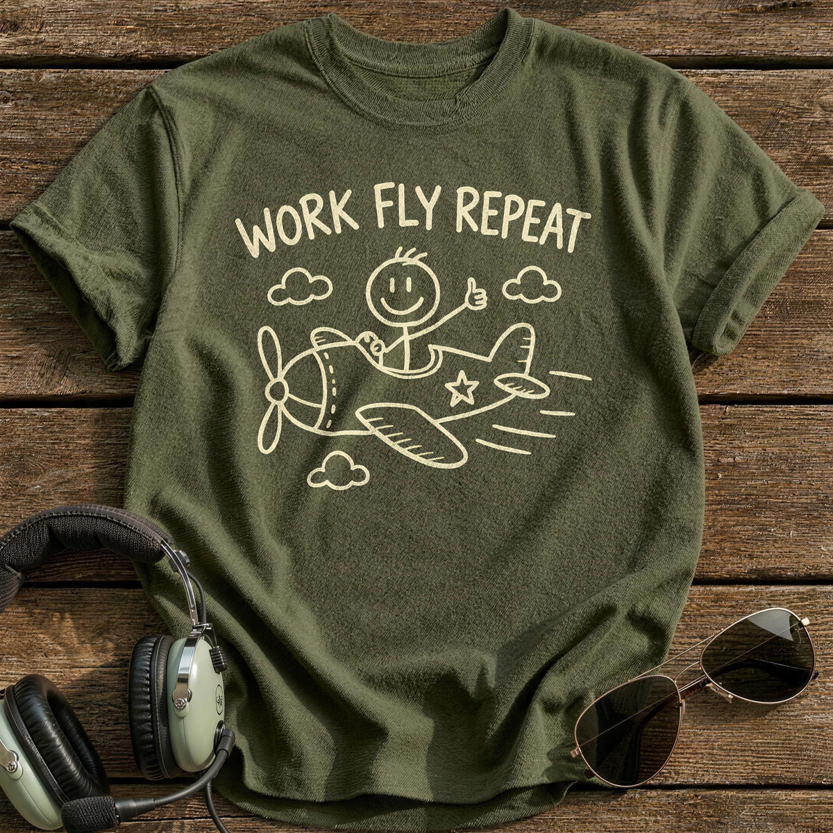 Work Fly Repeat 90 T-Shirt - Military Green