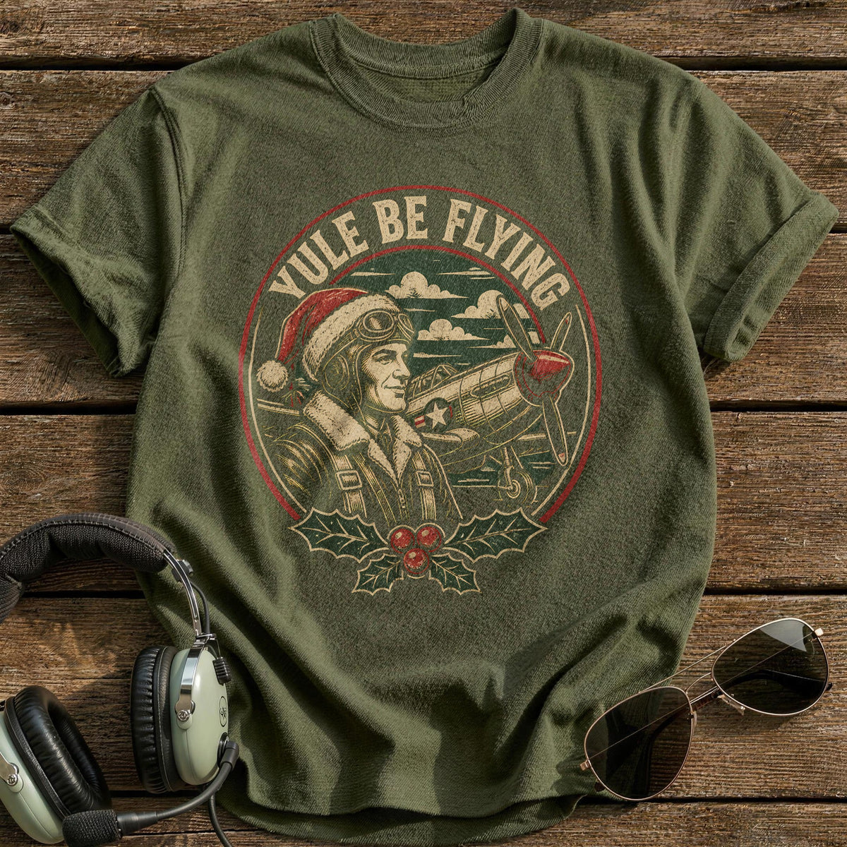 Yule Be Flying 86 T-Shirt - Military Green