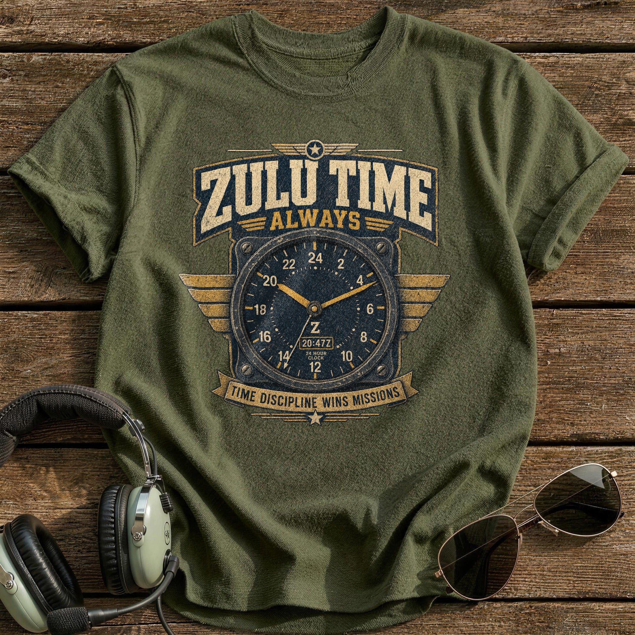 Zulu Time Always T-Shirt - Military Green
