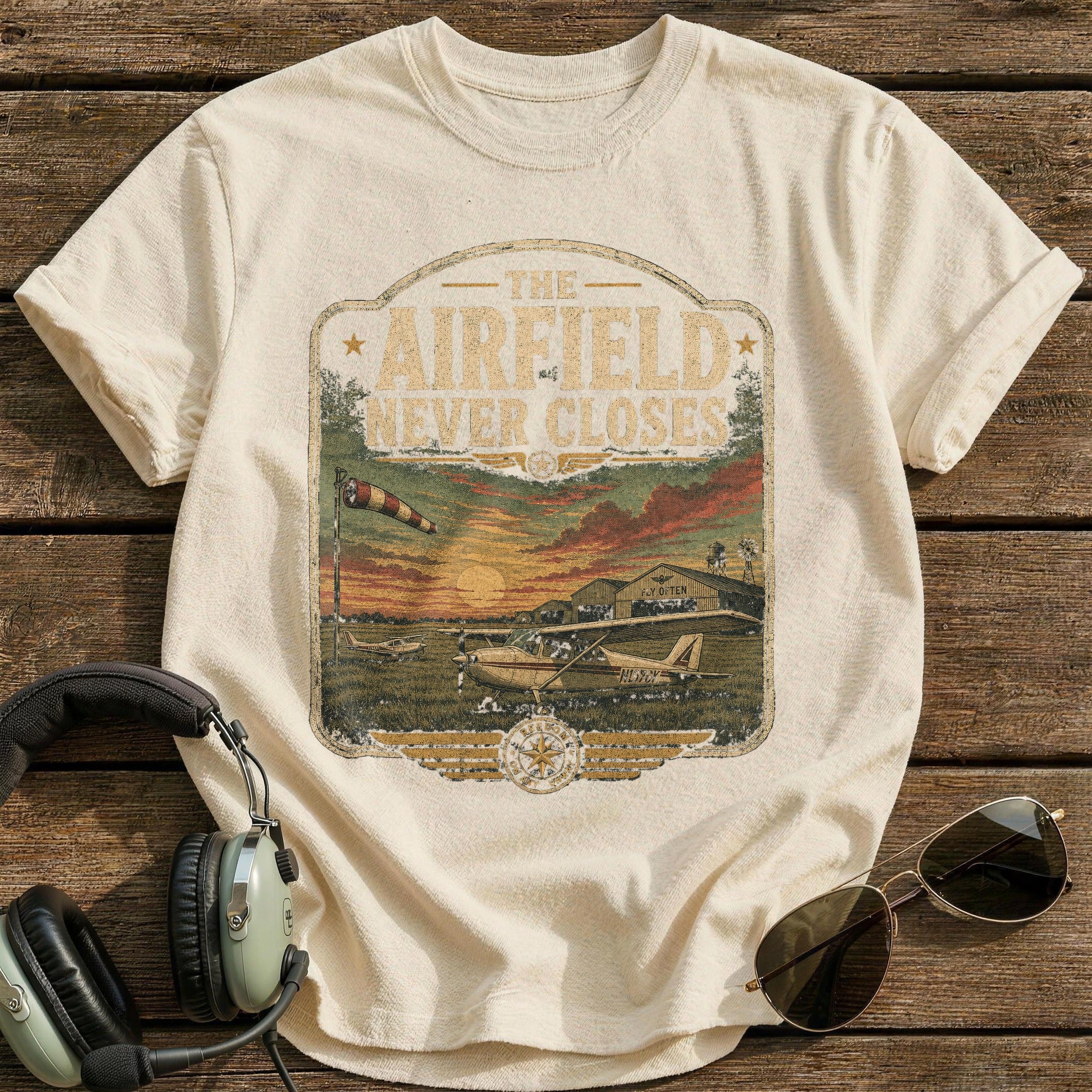 The Airfield Never Closes T-Shirt - Natural