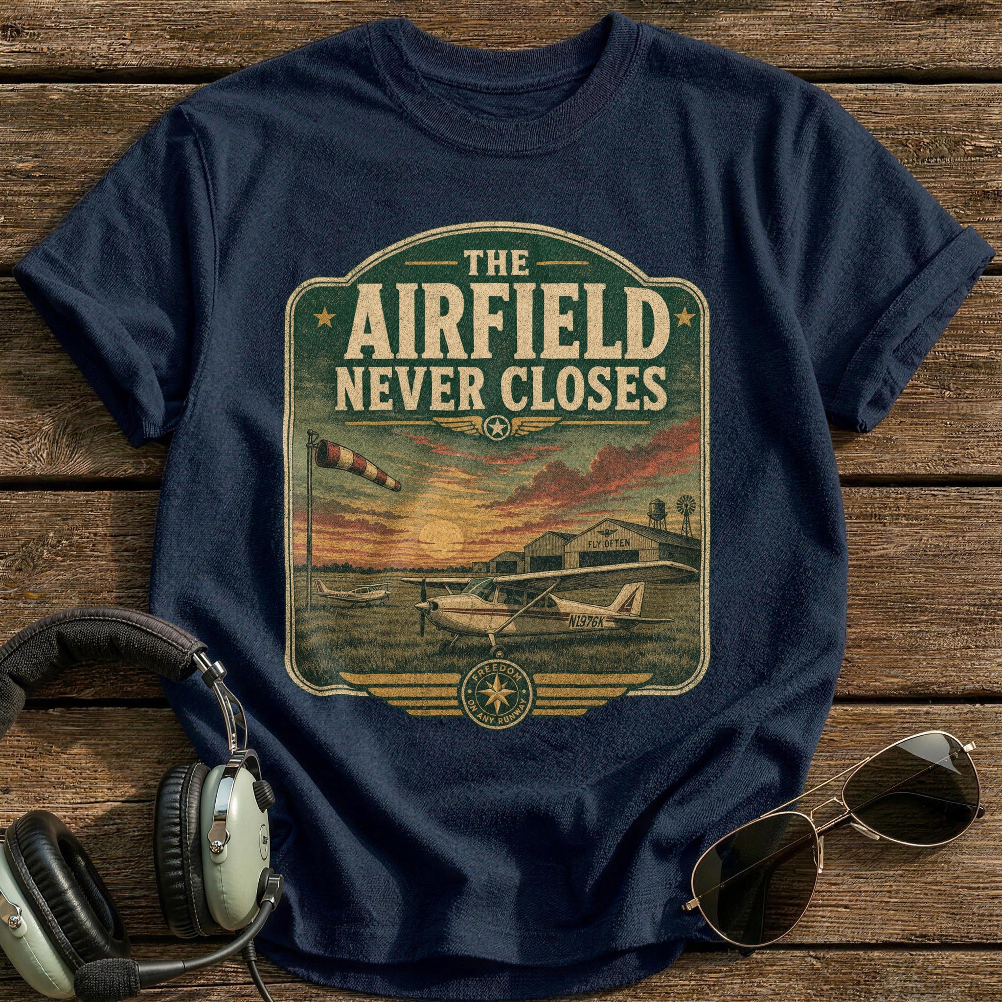 The Airfield Never Closes T-Shirt - Navy