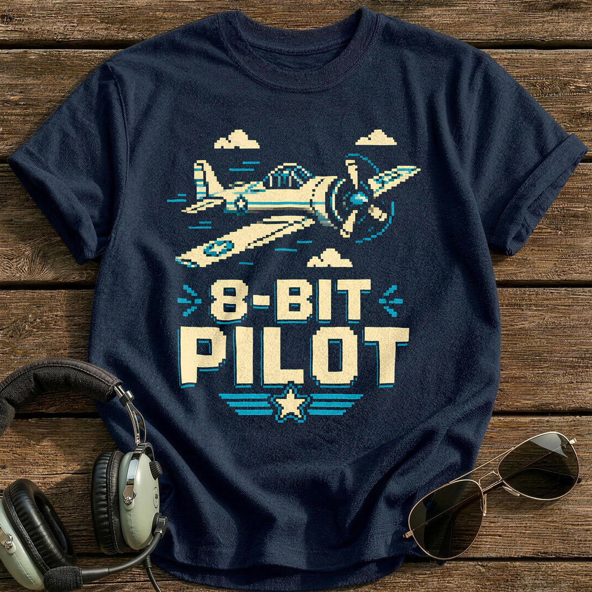 8 Bit Pilot Pixel 69 T-Shirt - Navy