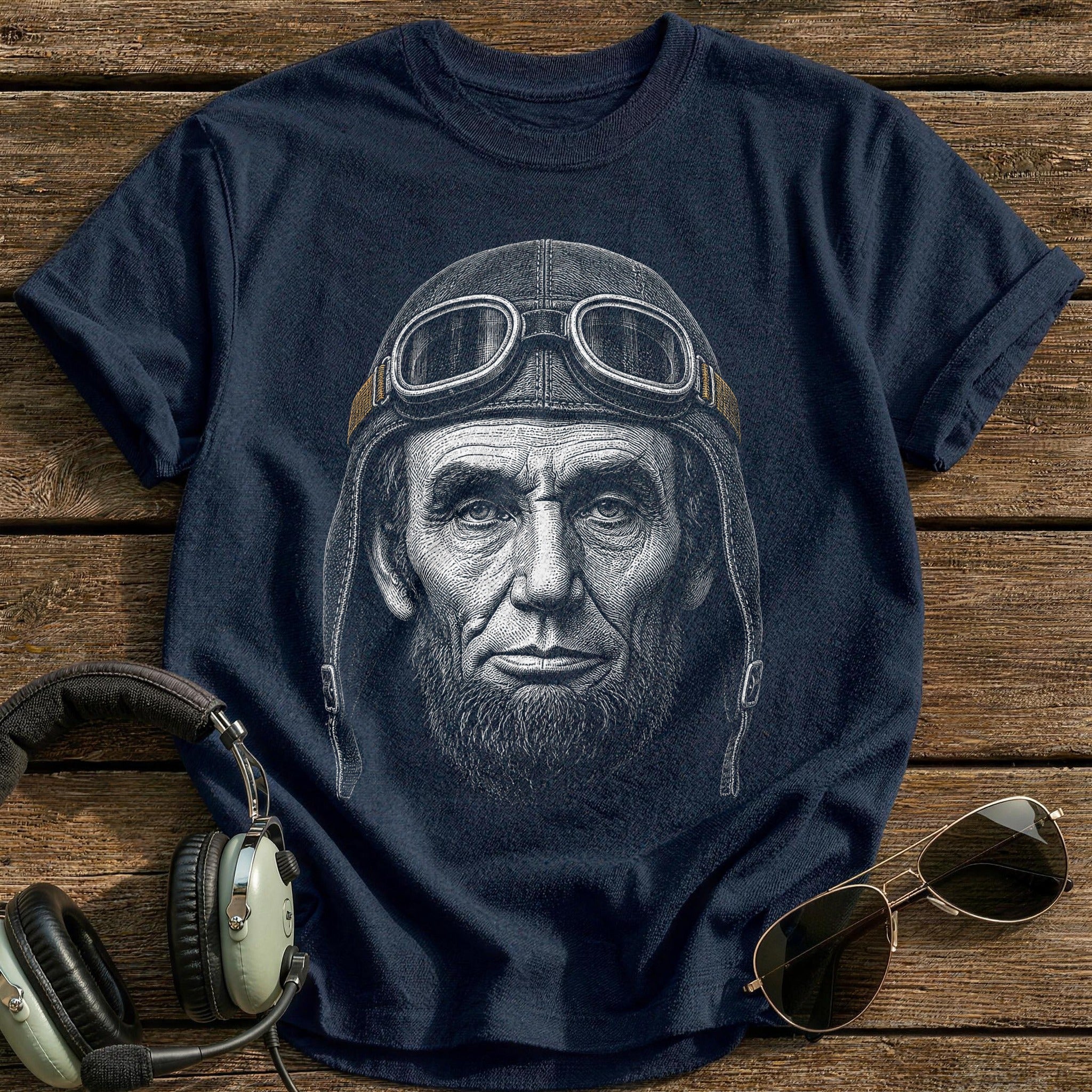 Abraham Lincoln Aviator (Muted Amber) T-Shirt - Navy