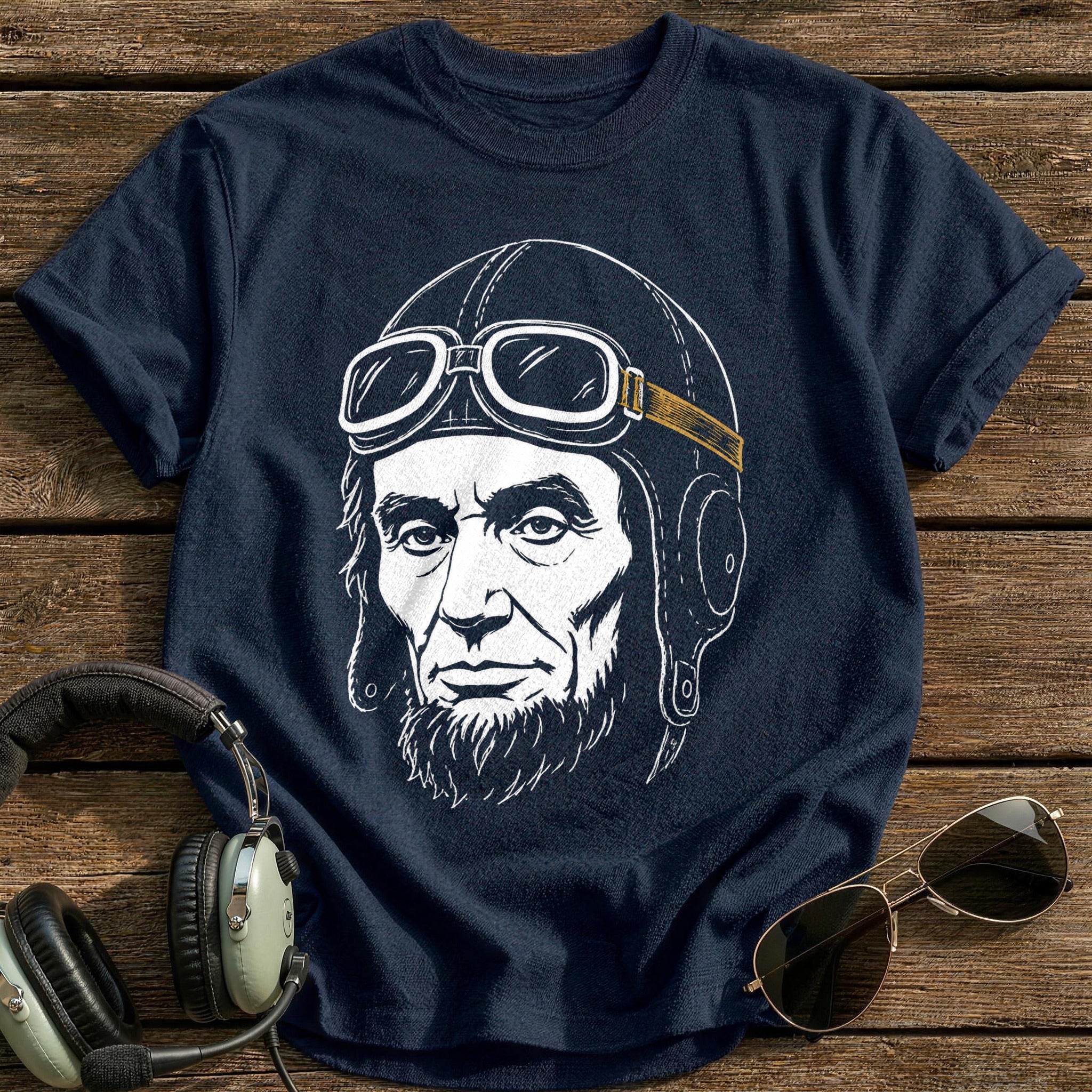 Abraham Lincoln Aviator (Muted Amber) T-Shirt - Navy